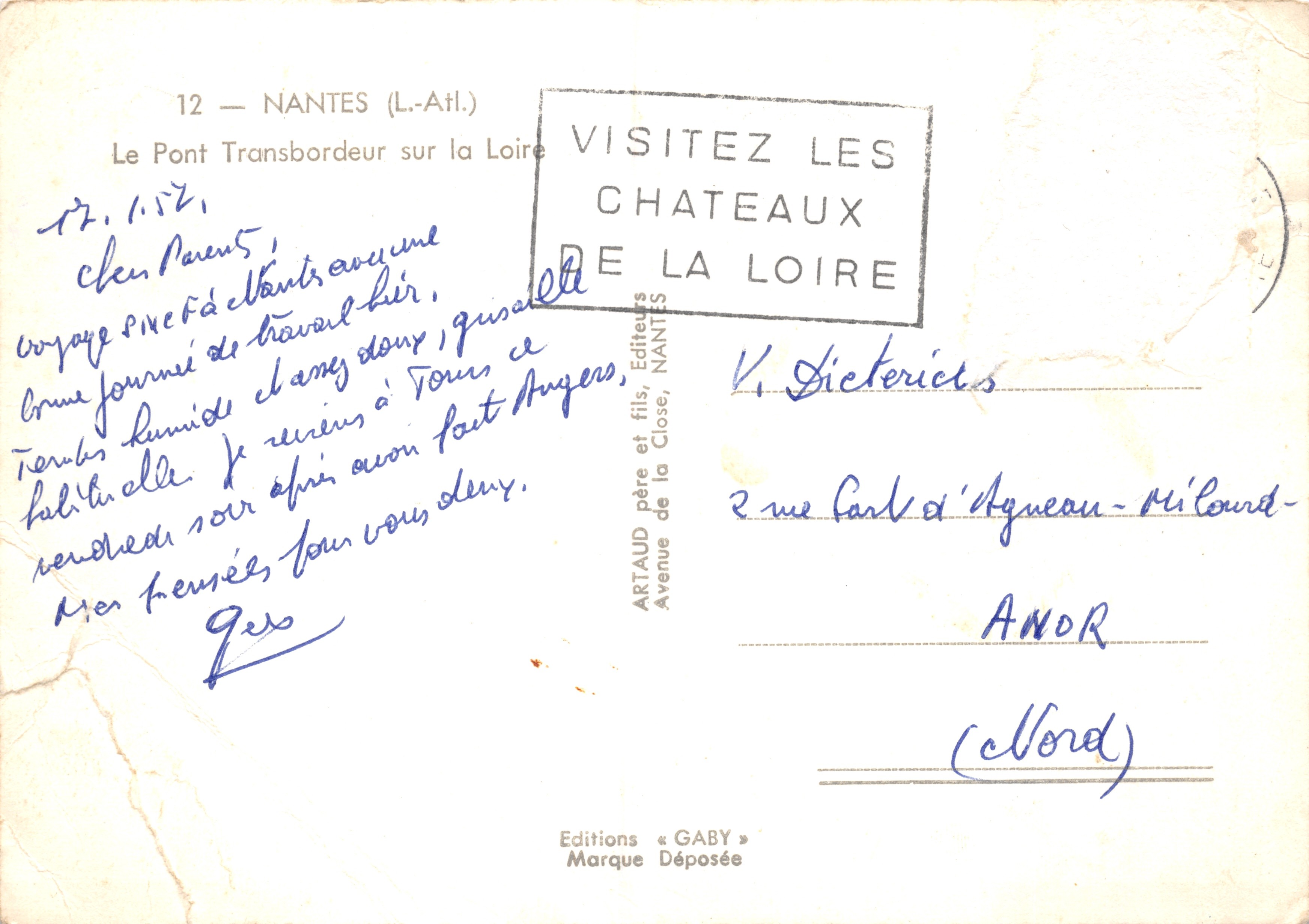Pont Transbordeur sur la Loire — vue portuaire avec navire FENCHTEAAN — éditeur GABY — Verso
