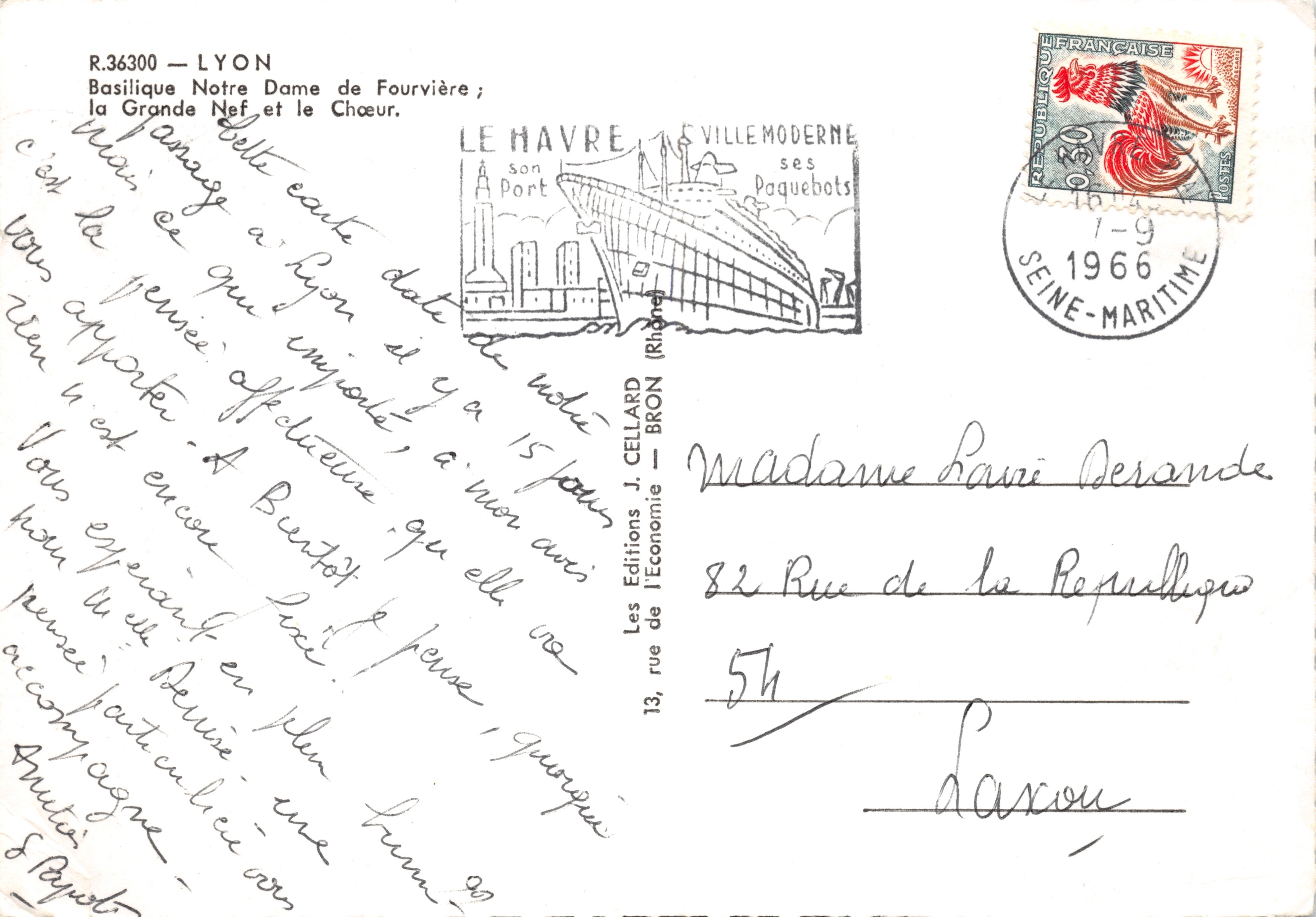 Lyon — Basilica di Notre-Dame de Fourvière; la Grande Nave e il Coro — Éditions J. Cellard — Verso