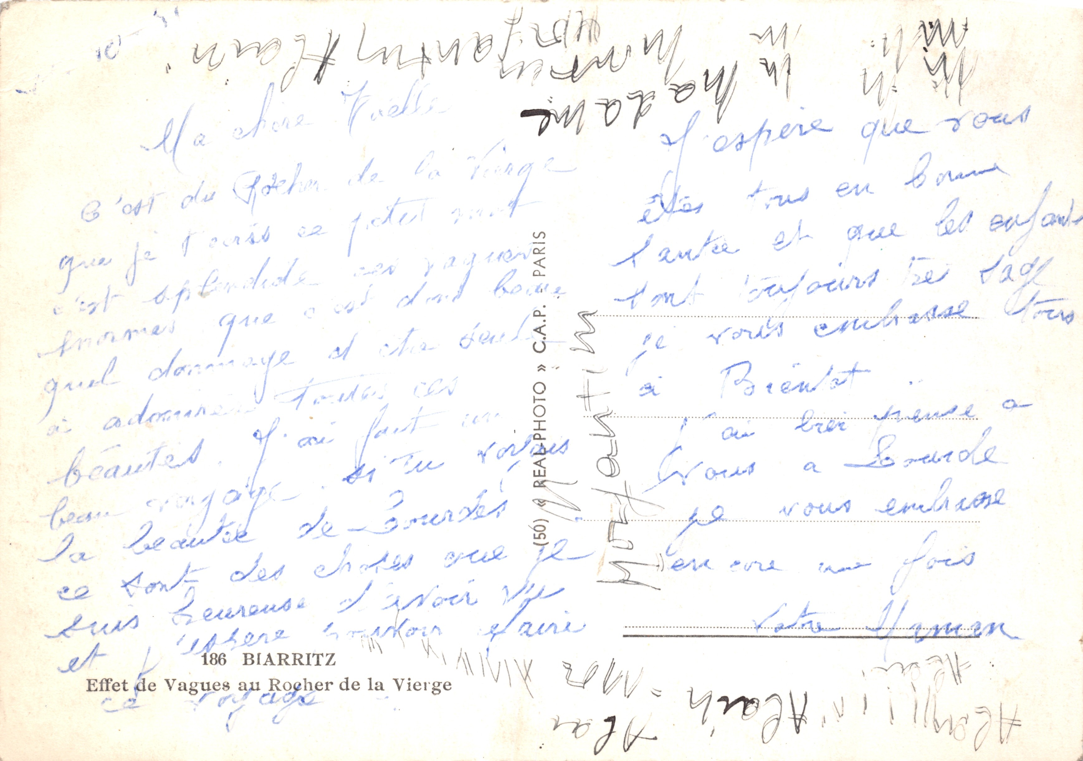 Wave Effect at the Virgin's Rock — Biarritz — Publisher R.E.A.N. PHOTO, no. 186 — Back