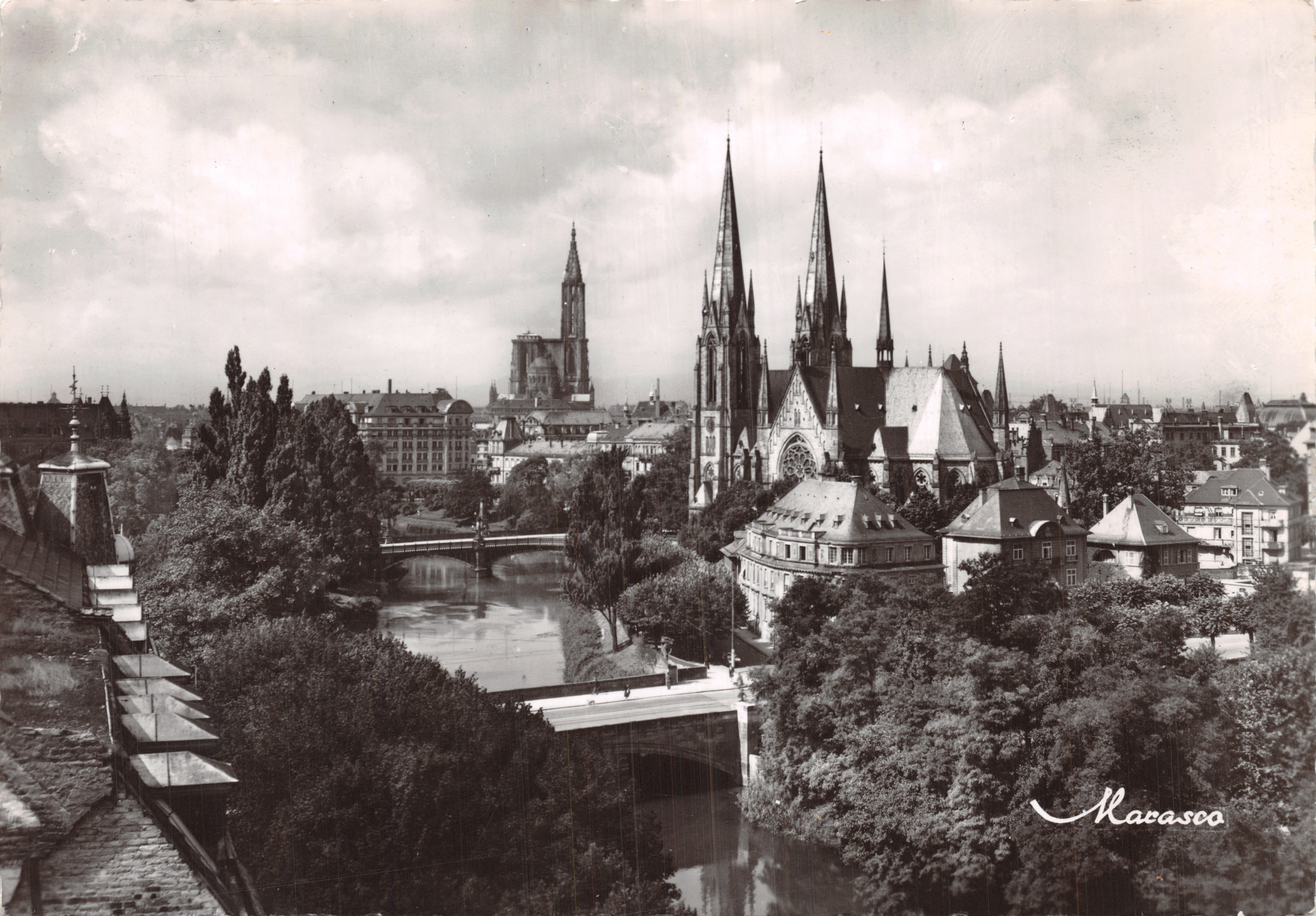 Strasburgo — Vista della Chiesa di San Paolo e della Cattedrale — Éditions d'Art Marasco, Strasburgo