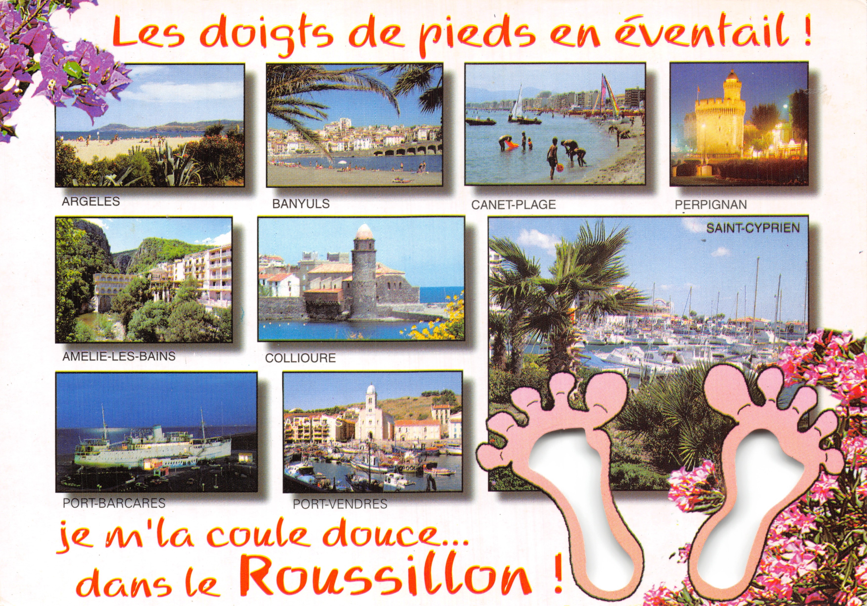 The toes in a fan! — Tourist postcard of Roussillon with 8 vignettes of places, publisher Éditions ESTEL-VICTOR, no. 45