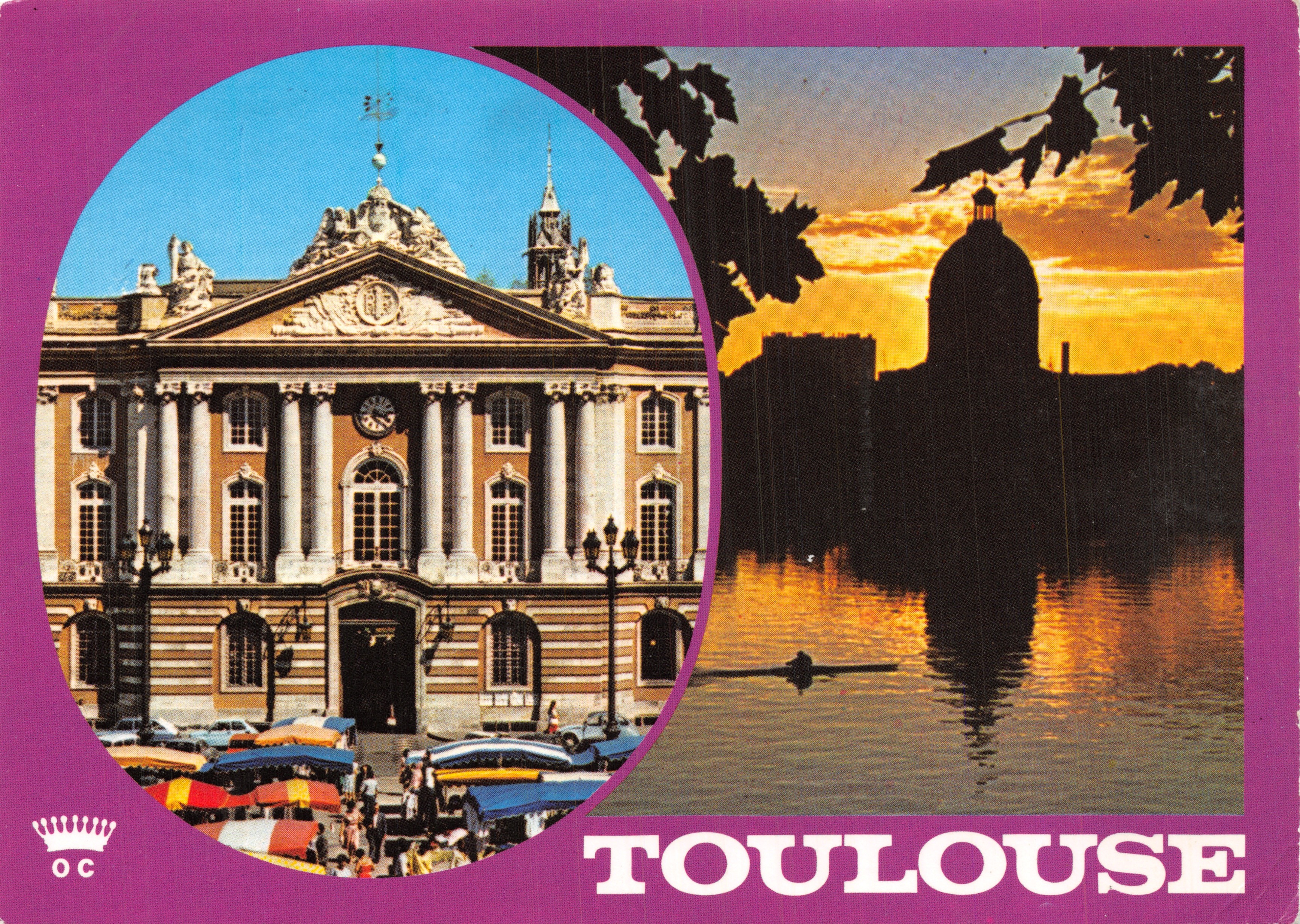 Toulouse — façade du Capitole et coucher de soleil sur la Garonne — Éditions F. LOUBATIERES
