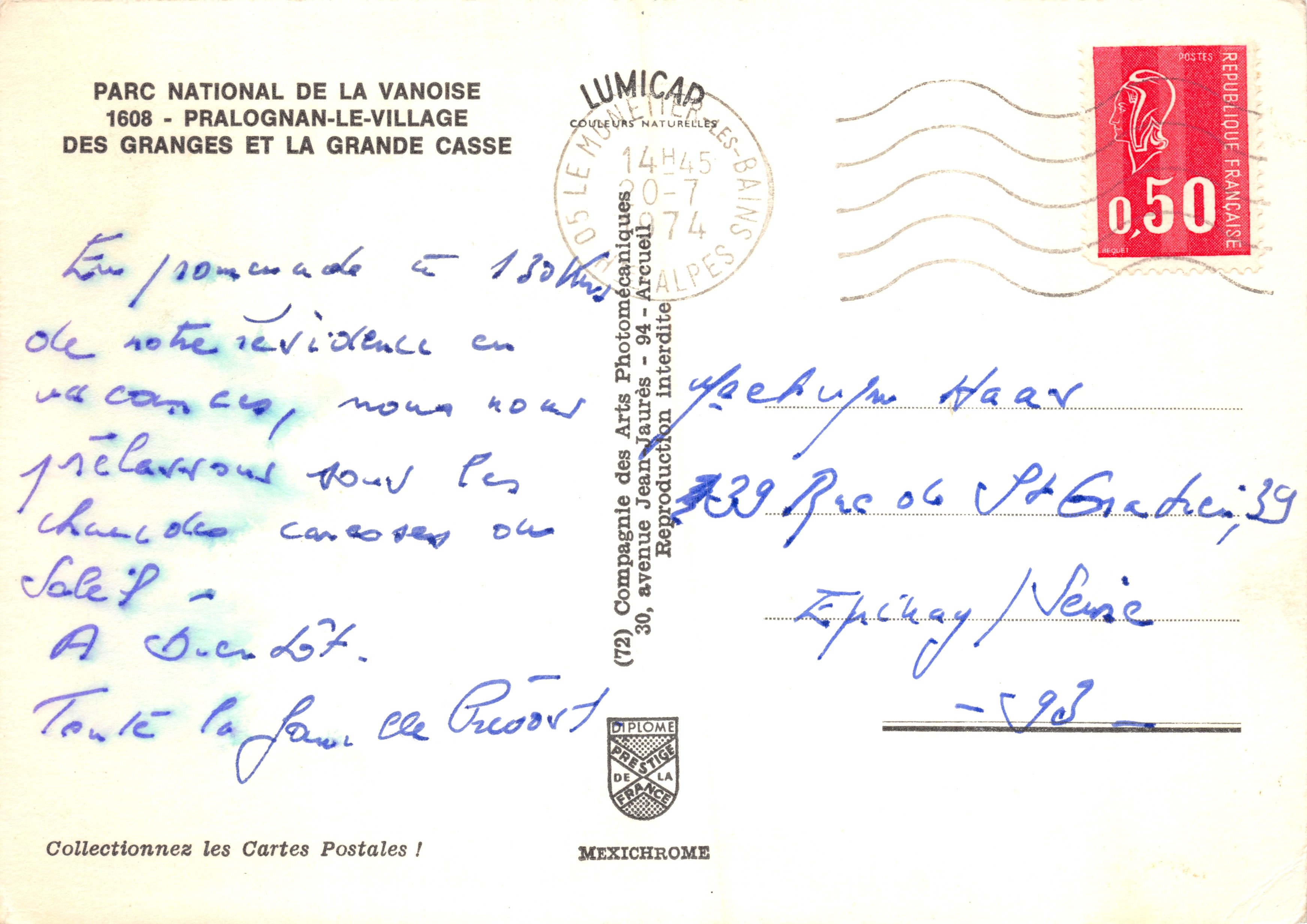 Pralognan-Le-Village — vue du parc national de la Vanoise avec la Grande Casse — éditeur LUMICAA — Achterkant