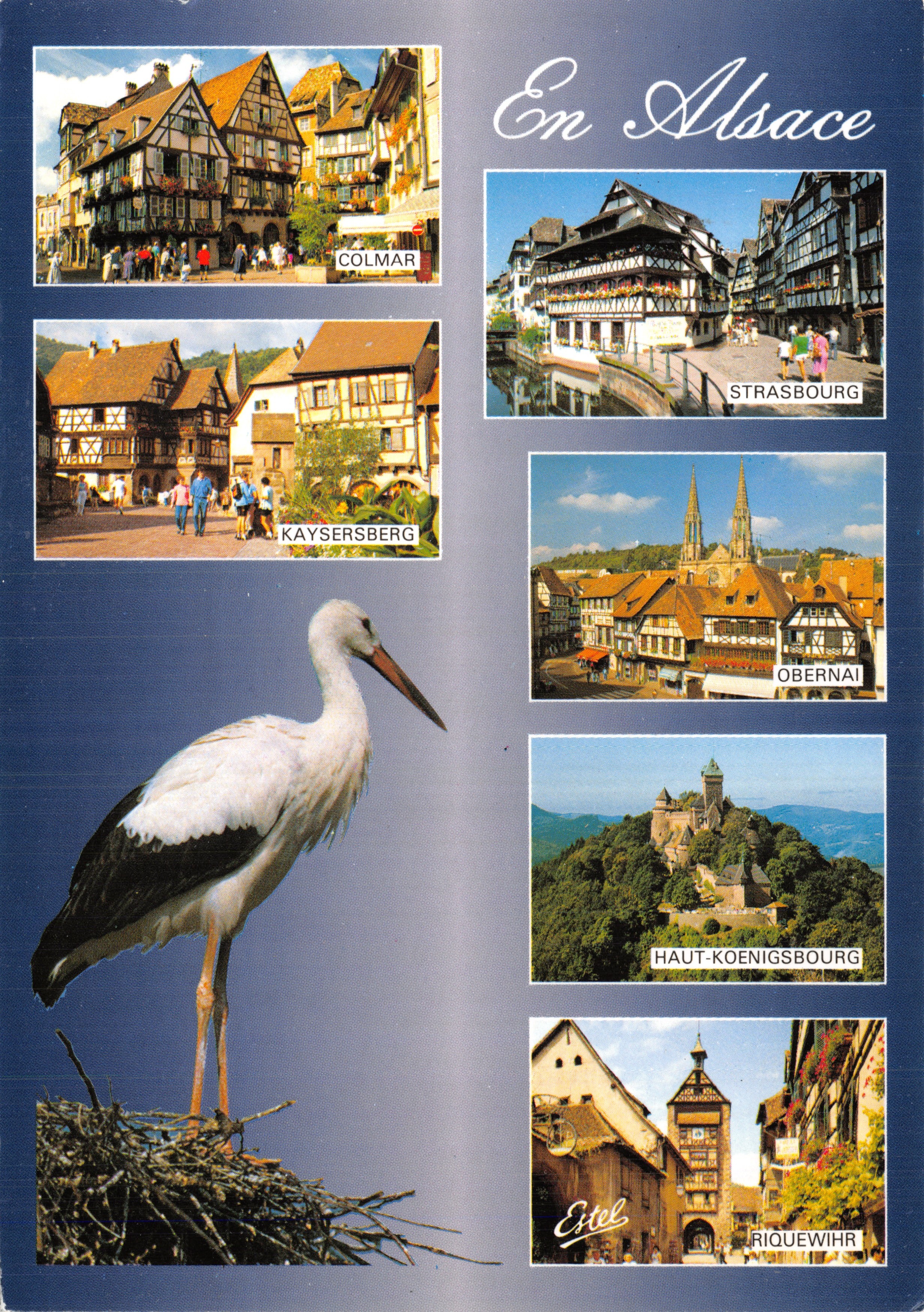 En Alsace — paysages et cigogne — Éditeur Étel