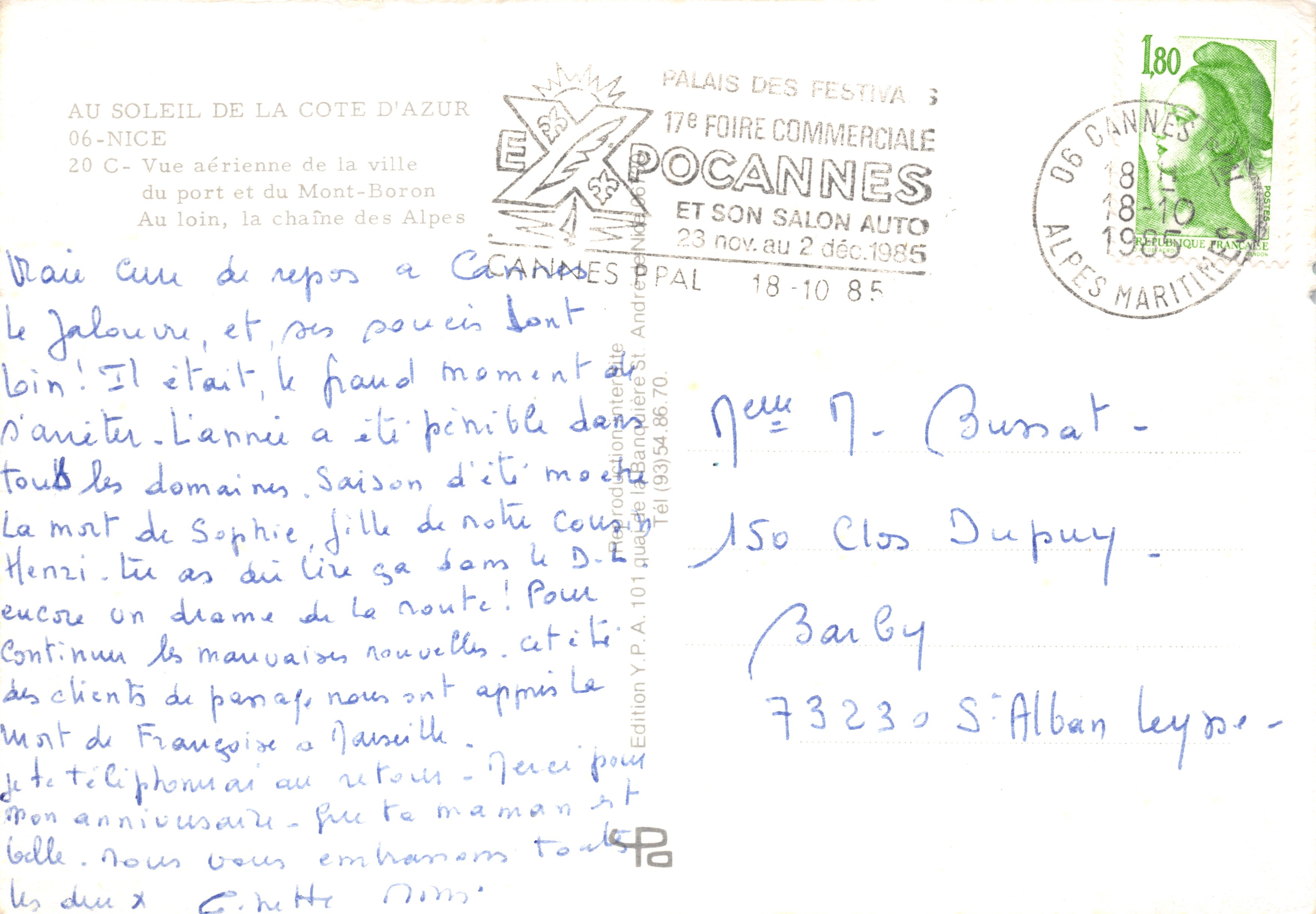 Nice — vista aerea del porto e del Mont-Boron — Édition Y.P.A. 101, 17e Foire Commerciale de Cannes — Verso
