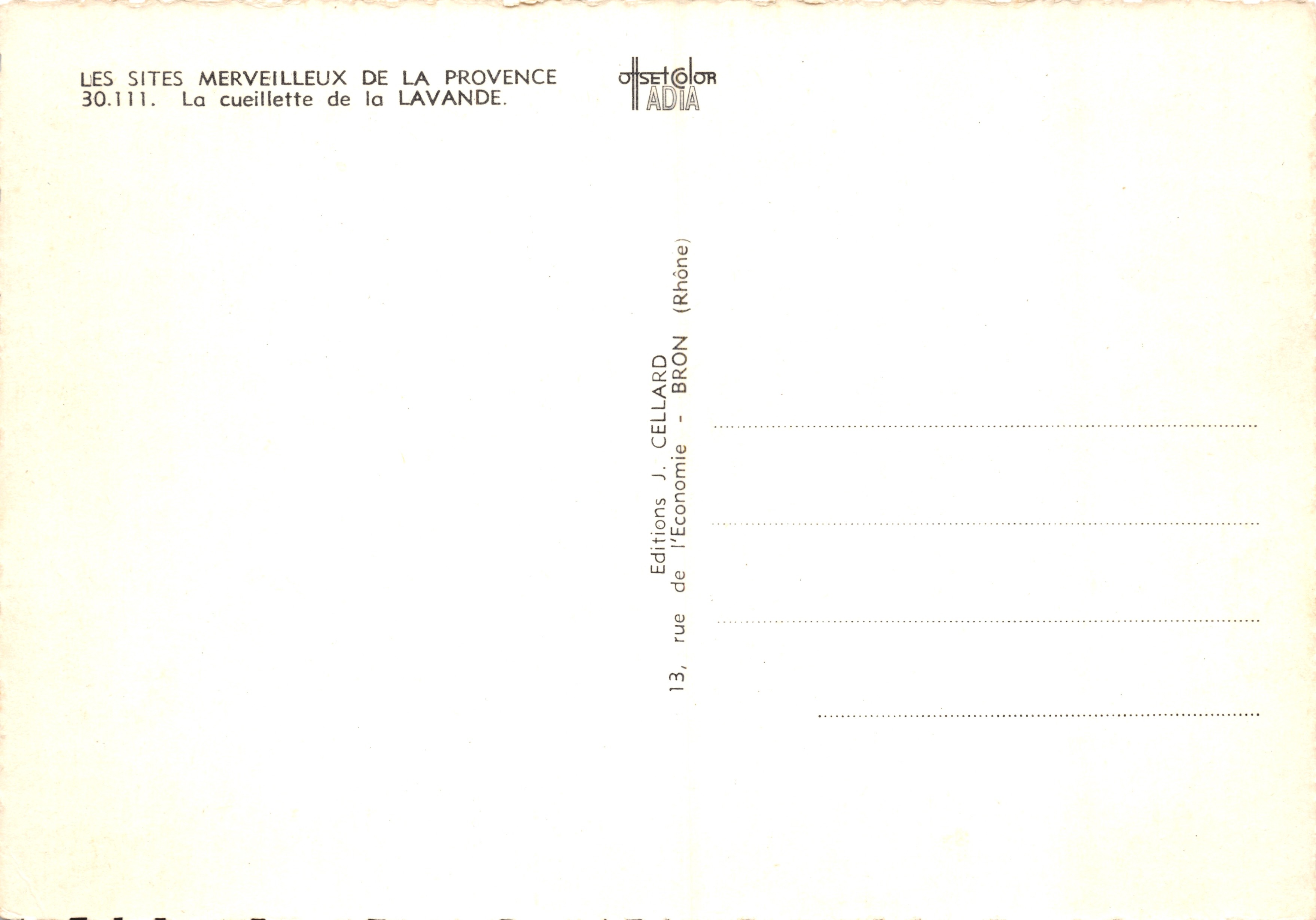 Cueillette de la lavande — Provence — Éditeur OSETCOLOR ADIA — Rückseite