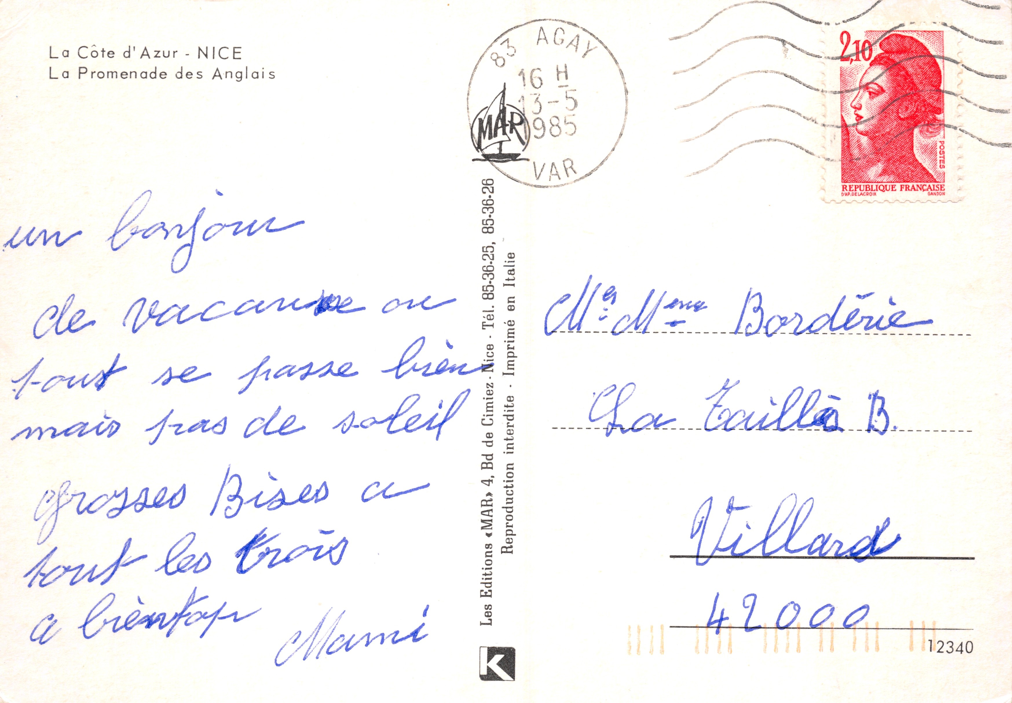 Nice — De Promenade des Anglais — Edities « MAR » — Achterkant