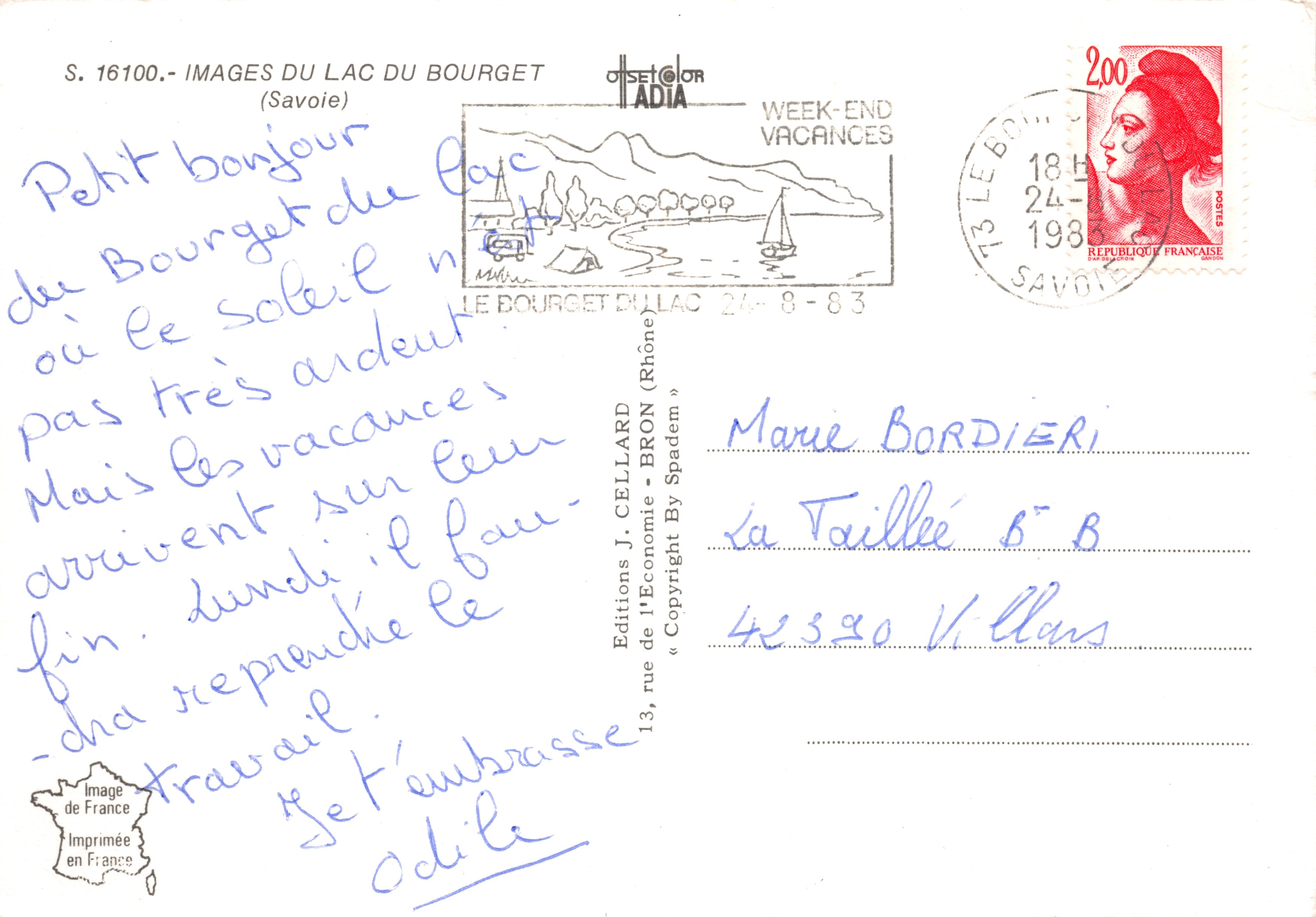 LAC du BOURGET — Perle de la Savoie — Éditions J. CELLARD — Verso