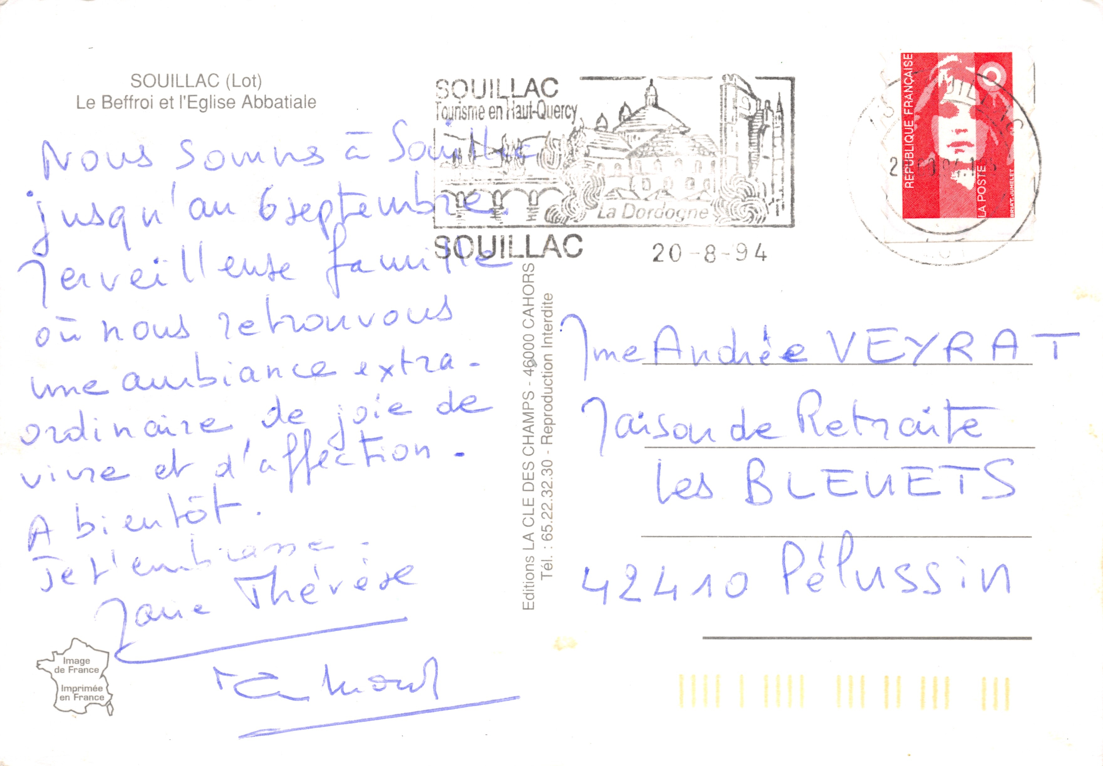 Souillac (Lot) — El campanario y la iglesia abacial — Éditions La CLE des Champs — Reverso