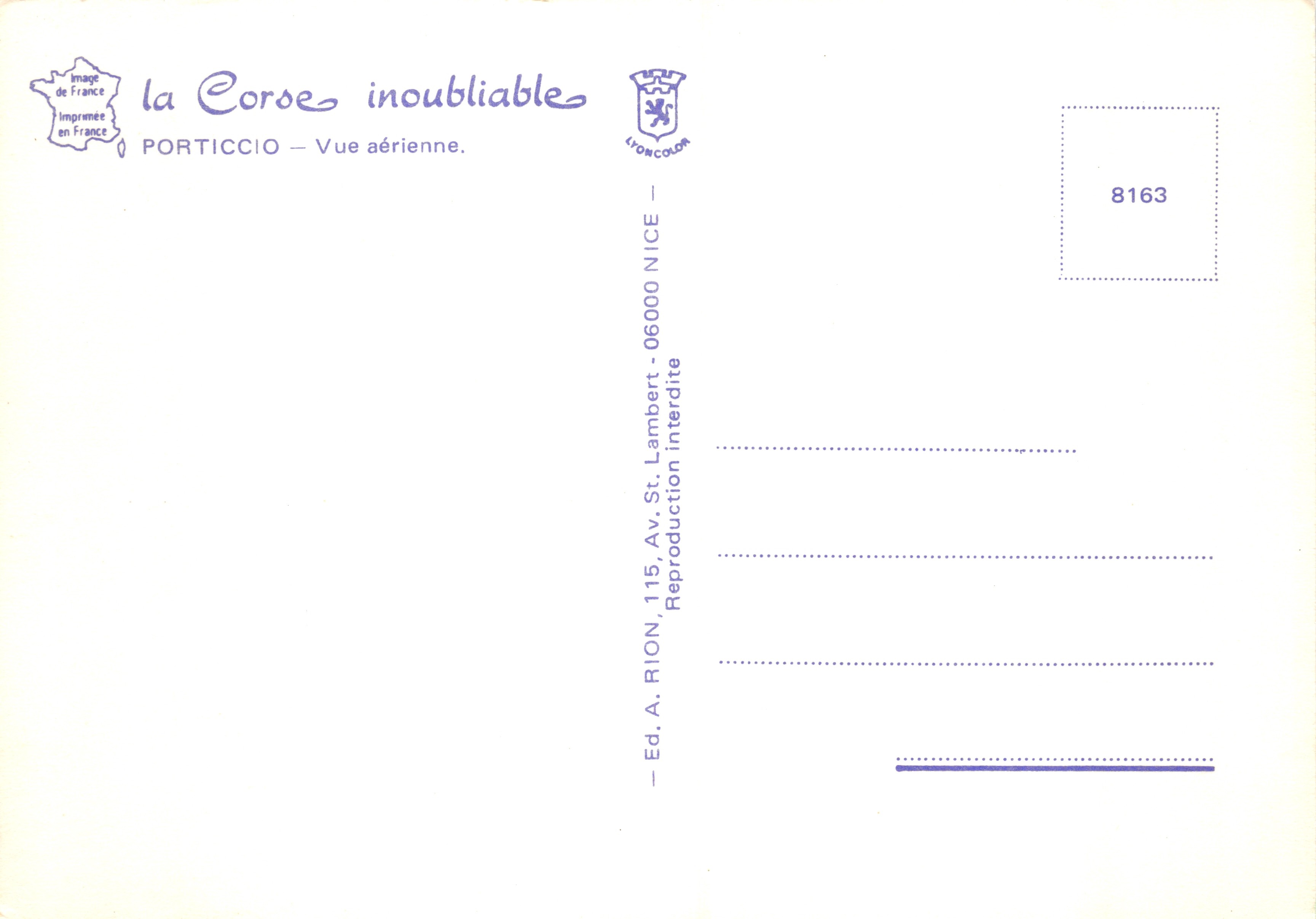 Porticcio — Vista aerea — Editore Lyoncolor, n. 8163 — Verso