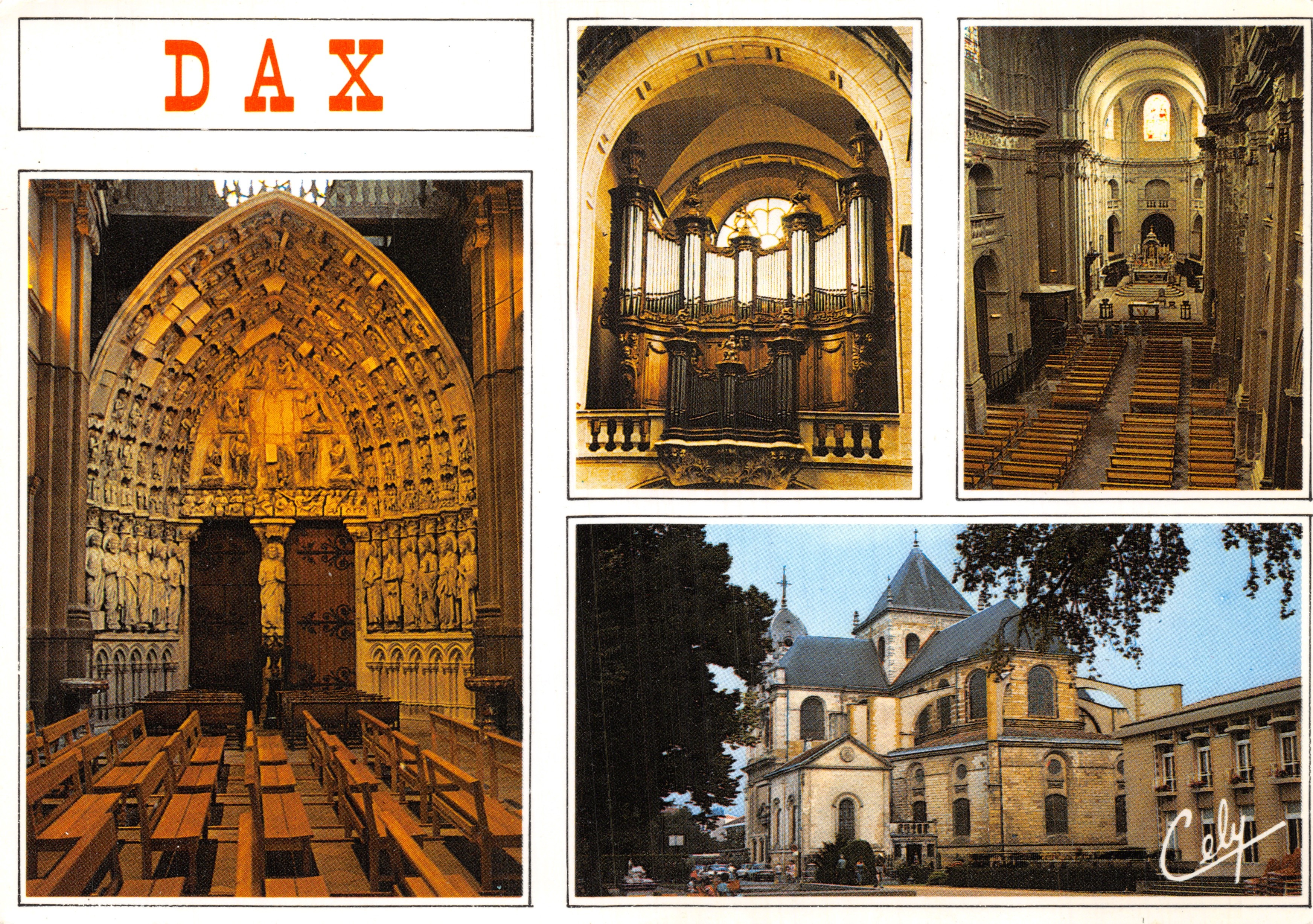 Dax — Cathédrale — vue du portail, de l'orgue et de l'intérieur