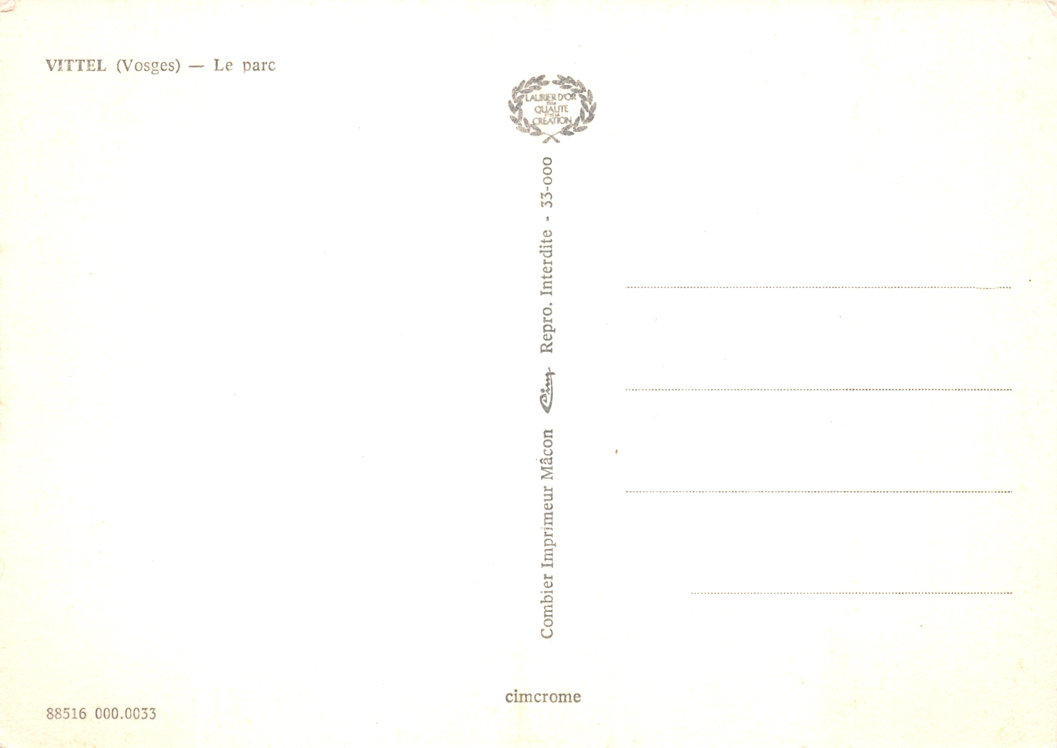 Vittel (Vosges) — Le parc — Combier Imprimeur Mâcon — Verso