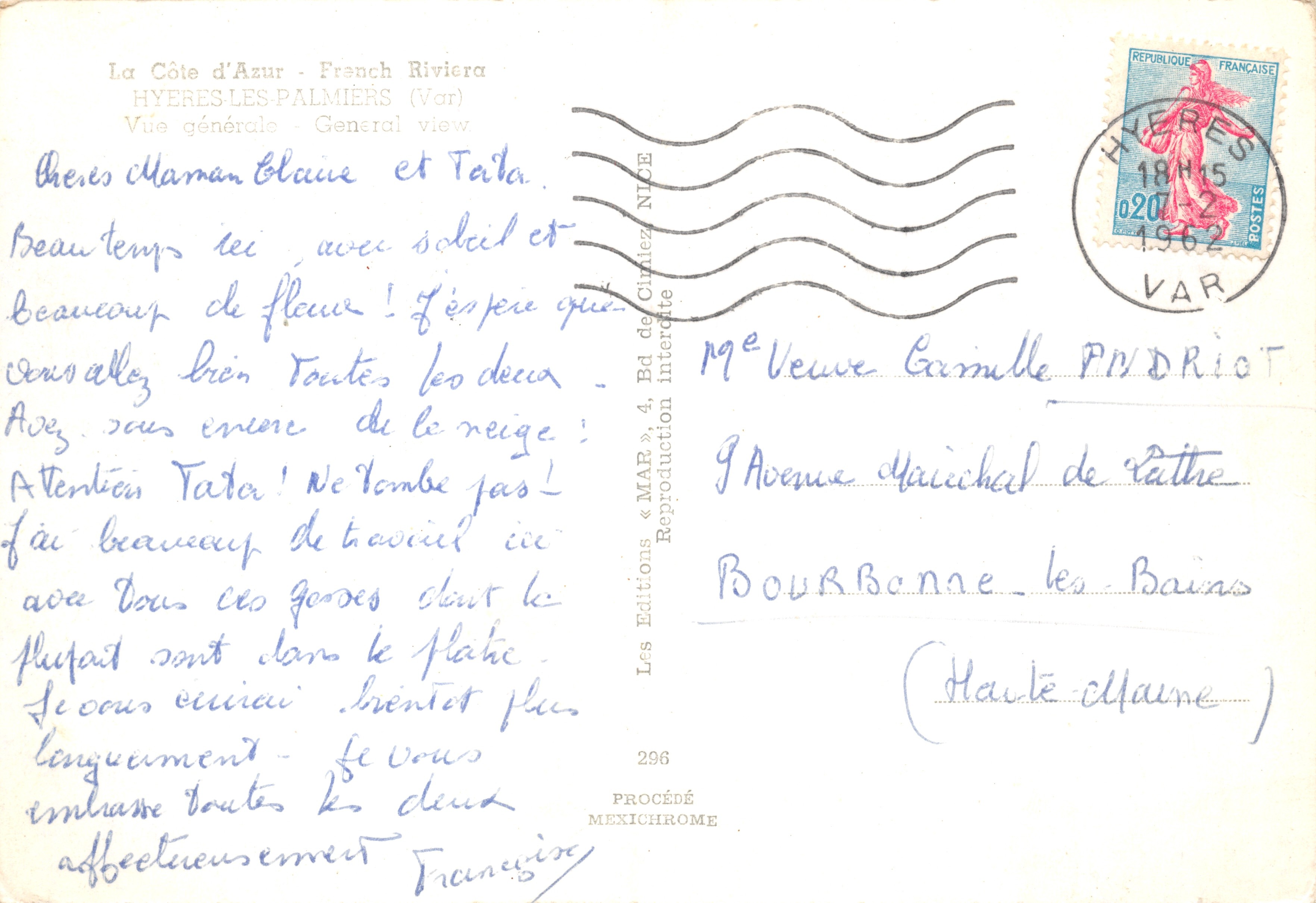 Tulpenvelden – algemene weergave van Hyères-les-Palmiers (Var) – Uitgaven « MAR » — Achterkant