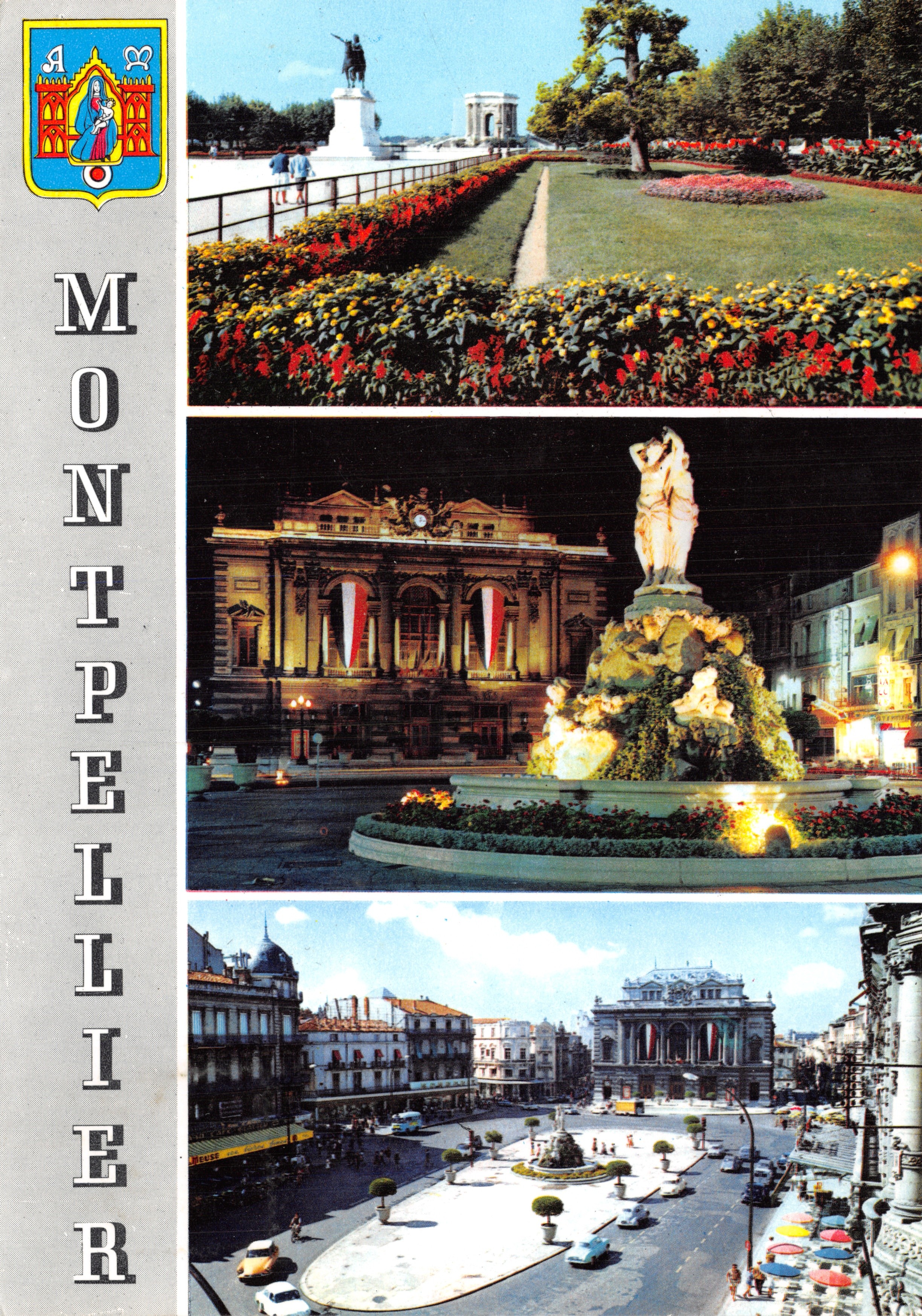 Montpellier — panoramic view with place de la Comédie and fountain — publisher 'Les éditions de l'École de Montpellier'