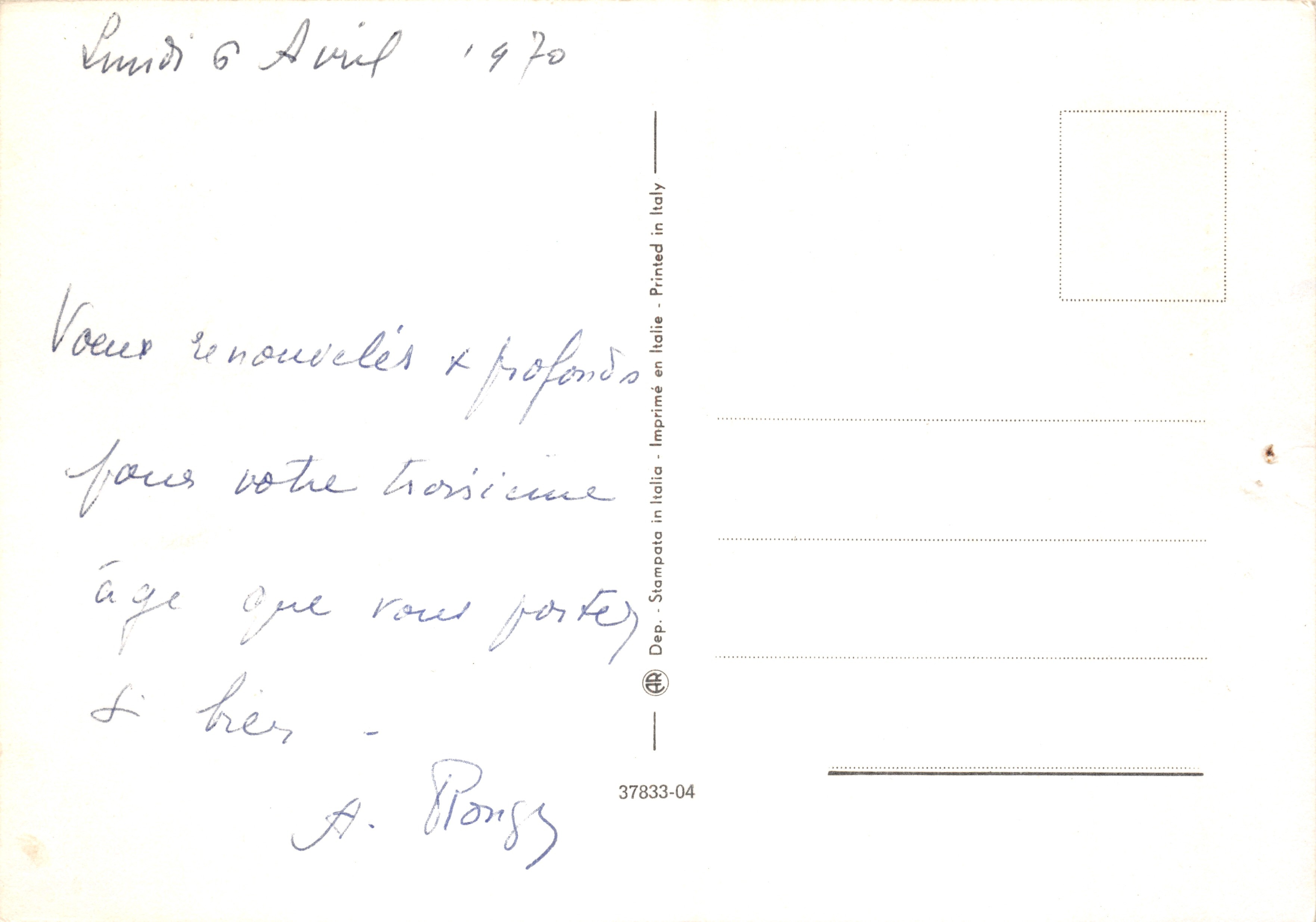 Gekleurde anemonen — Botanische illustratie — Uitgever Dep. Imprimerie en Italie, n° 37833-04 — Achterkant