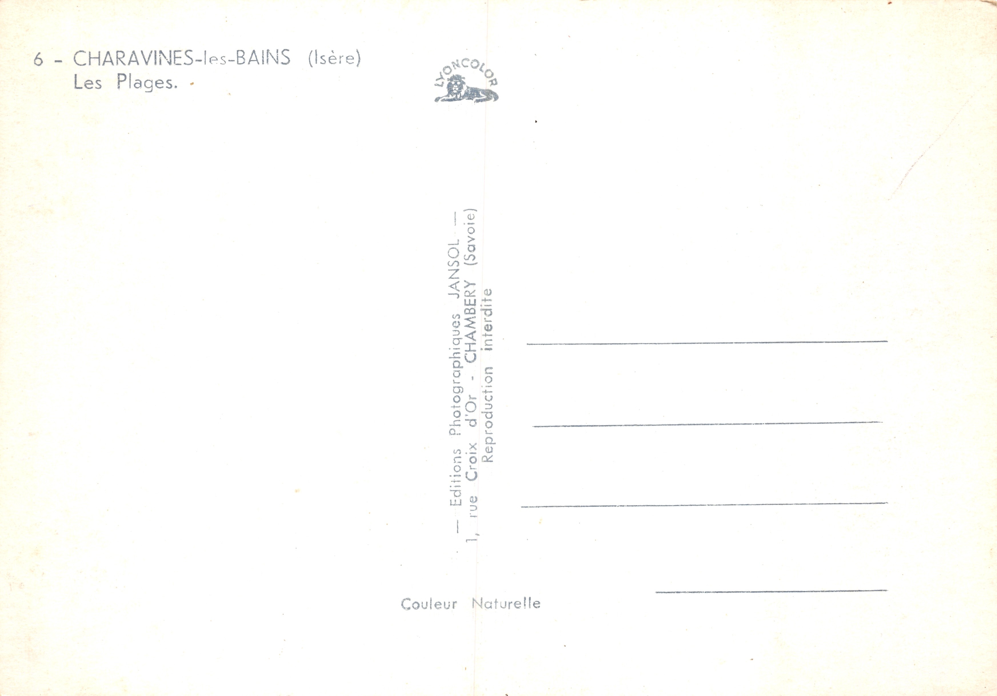 Charavines-les-Bains (Isère) — Les Plages — Éditions Photographiques Croix d'Or, Chambéry — Verso