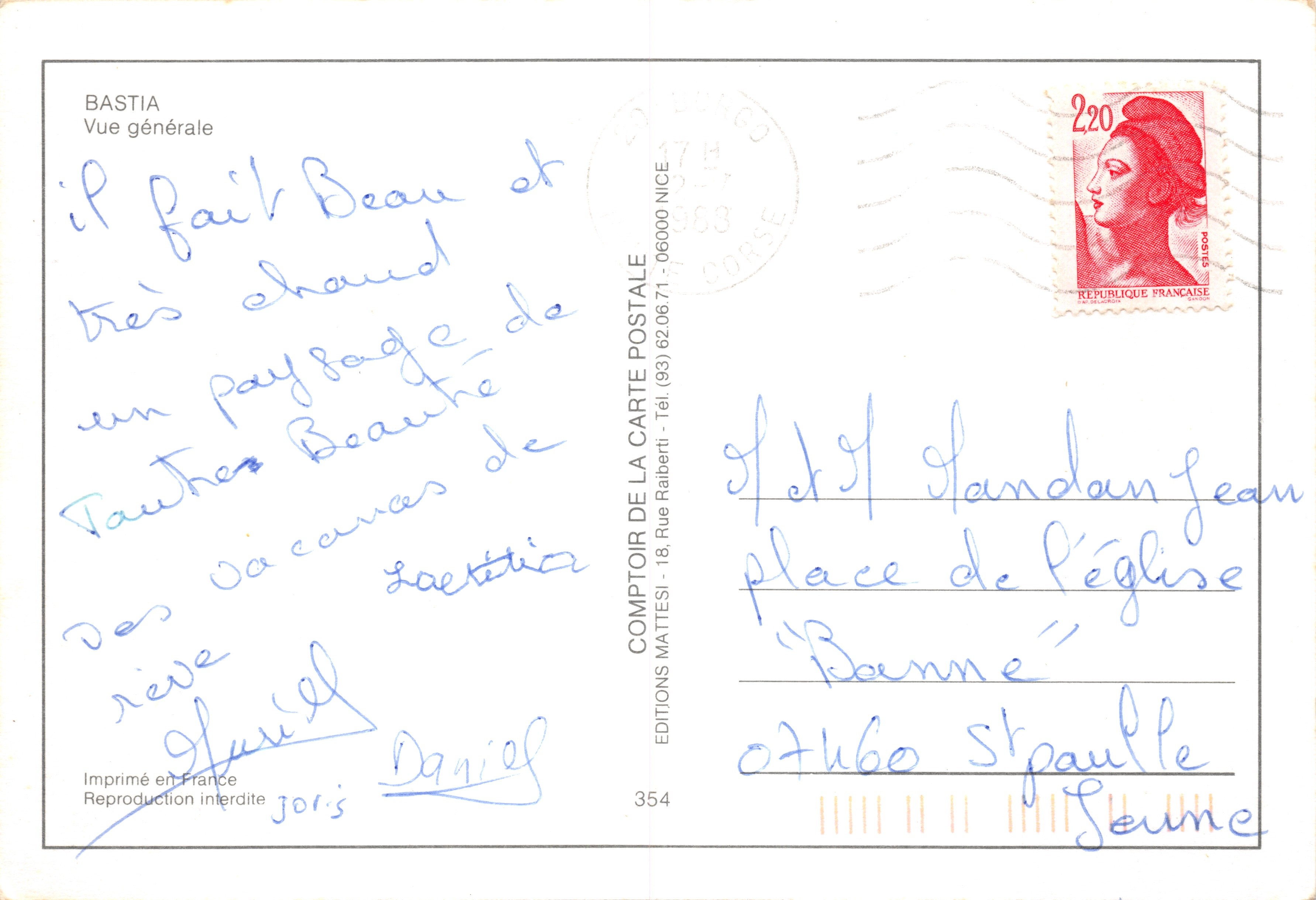 Bastia — Vue générale — Éditions de la Carte Postale, n°354 — Reverso