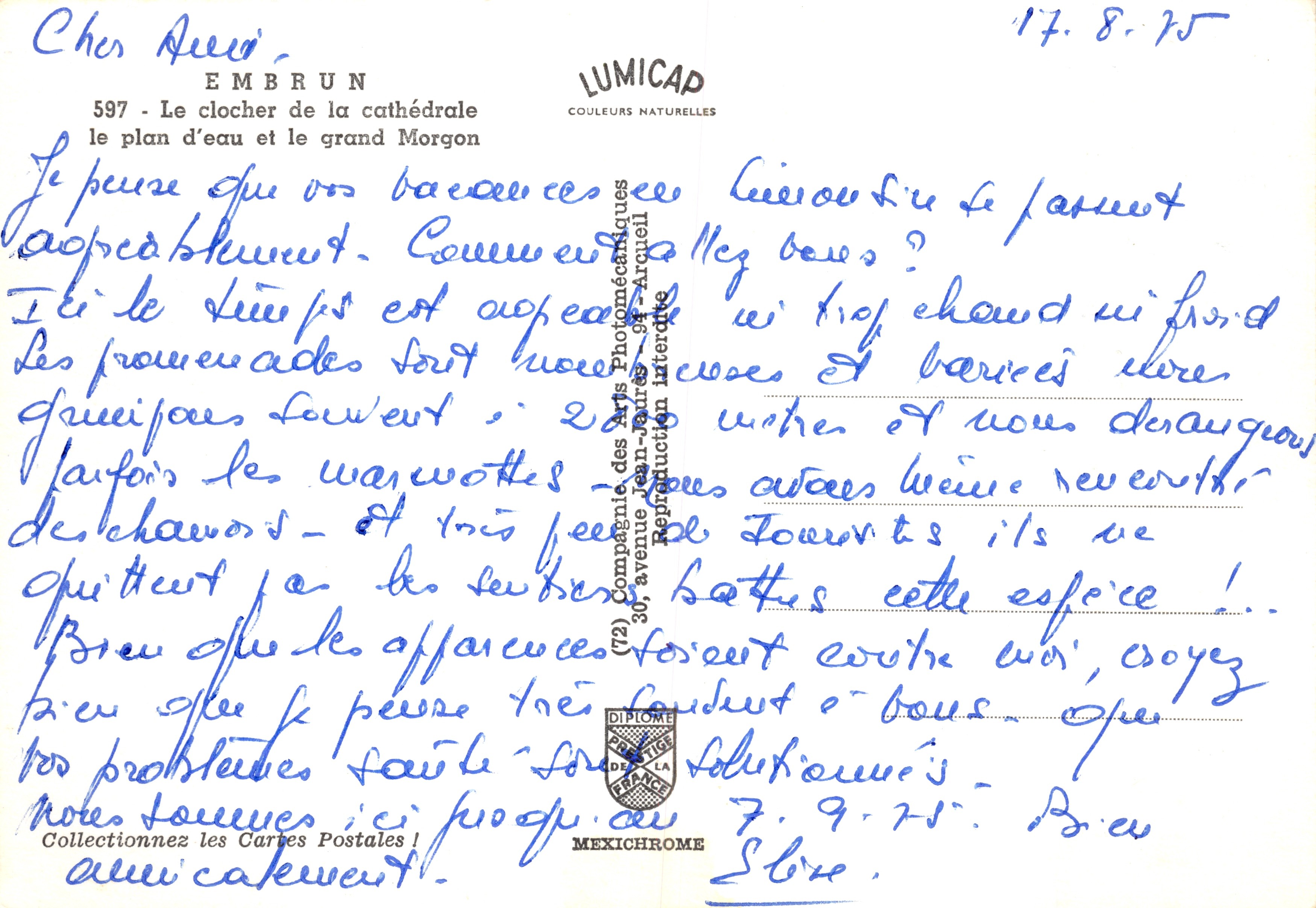 Embrun — klokkentoren van de kathedraal en meer van de Grand Morgon — uitgever IRIS — Achterkant