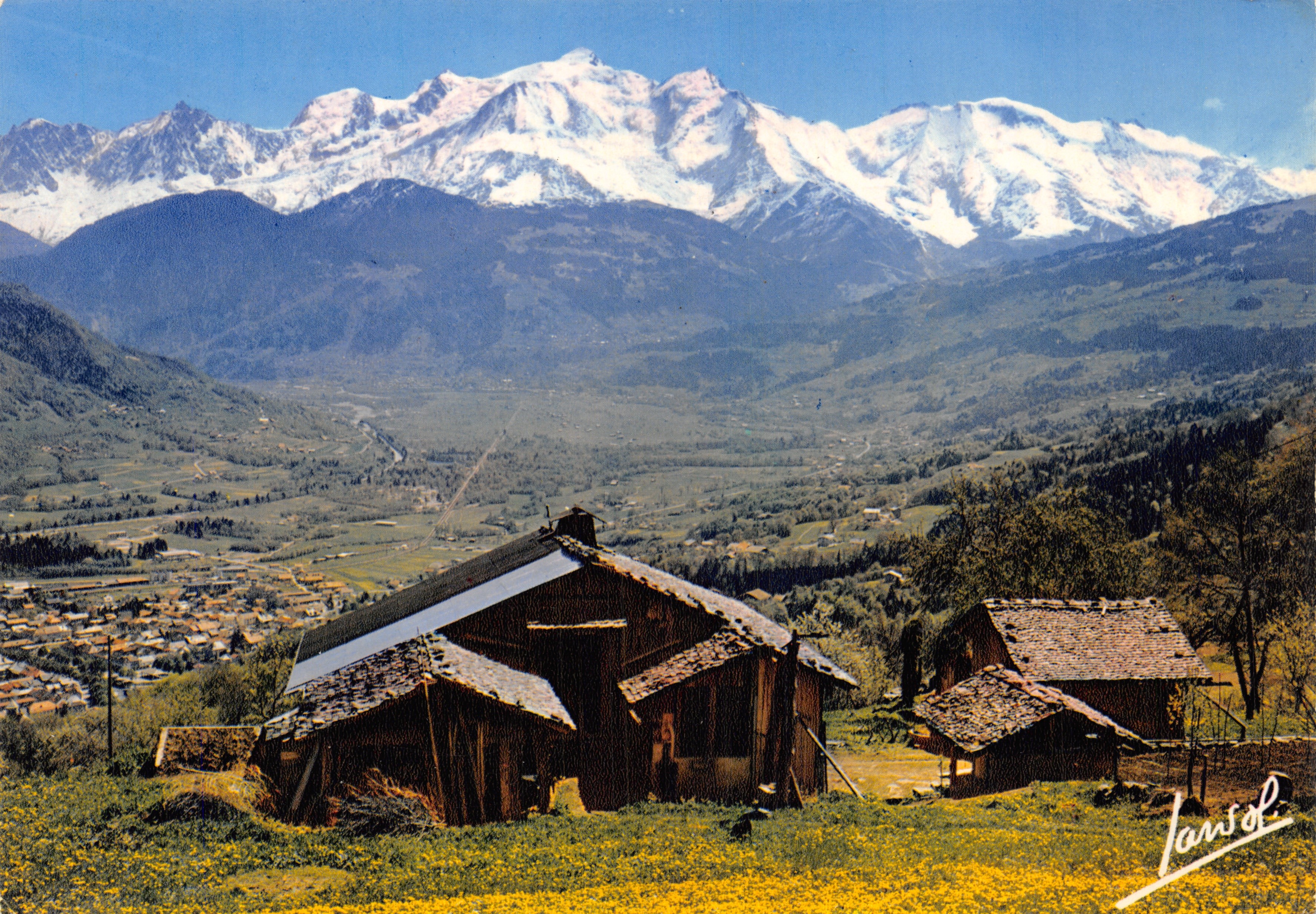 Mont-Blanc — vue panoramique avec chalets en premier plan — Jansol, éditeur