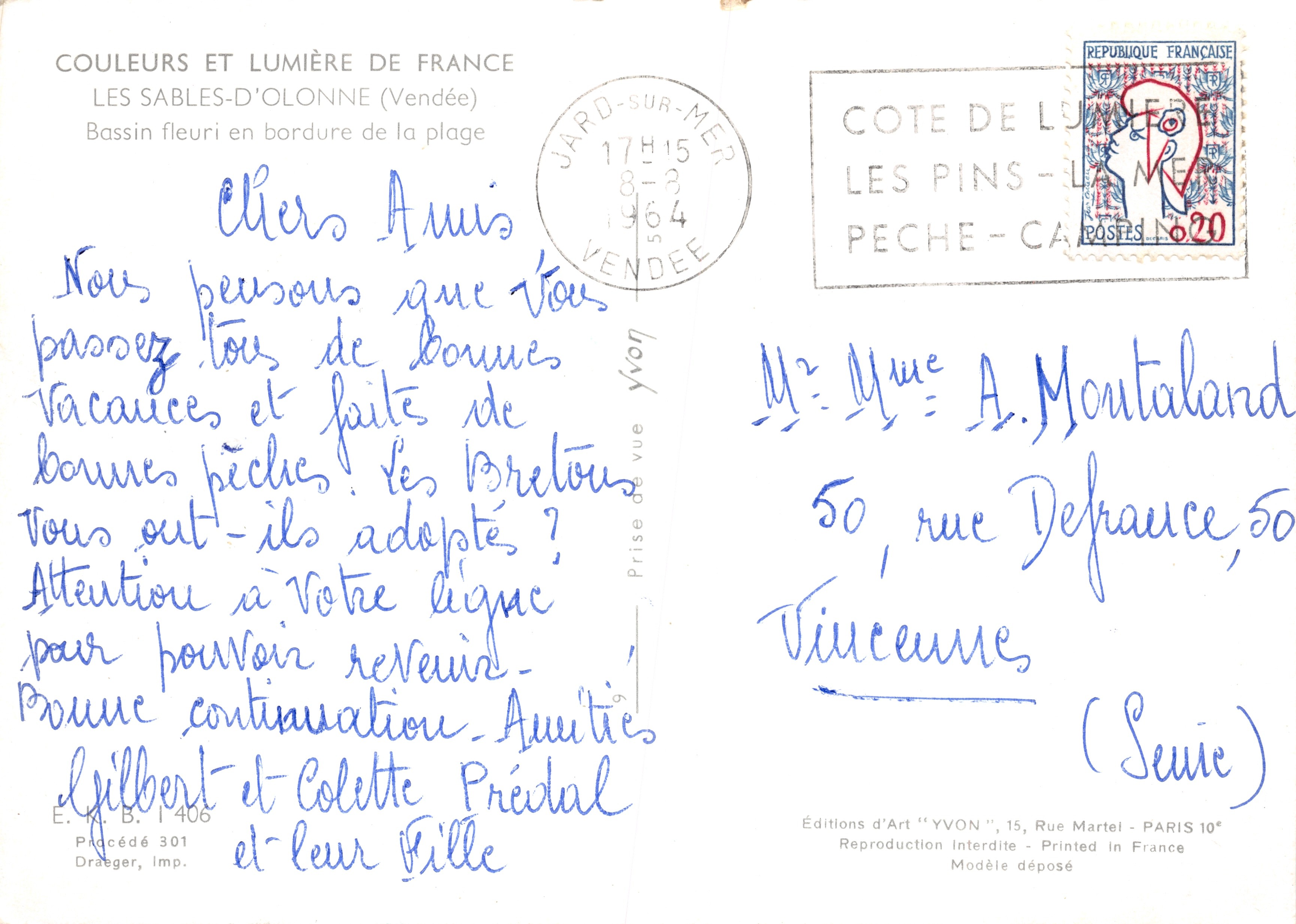 Les Sables-d'Olonne — Bassin fleuri en bordure de la plage — Éditions d'Art 'YVON', Procédé 301 — Reverso