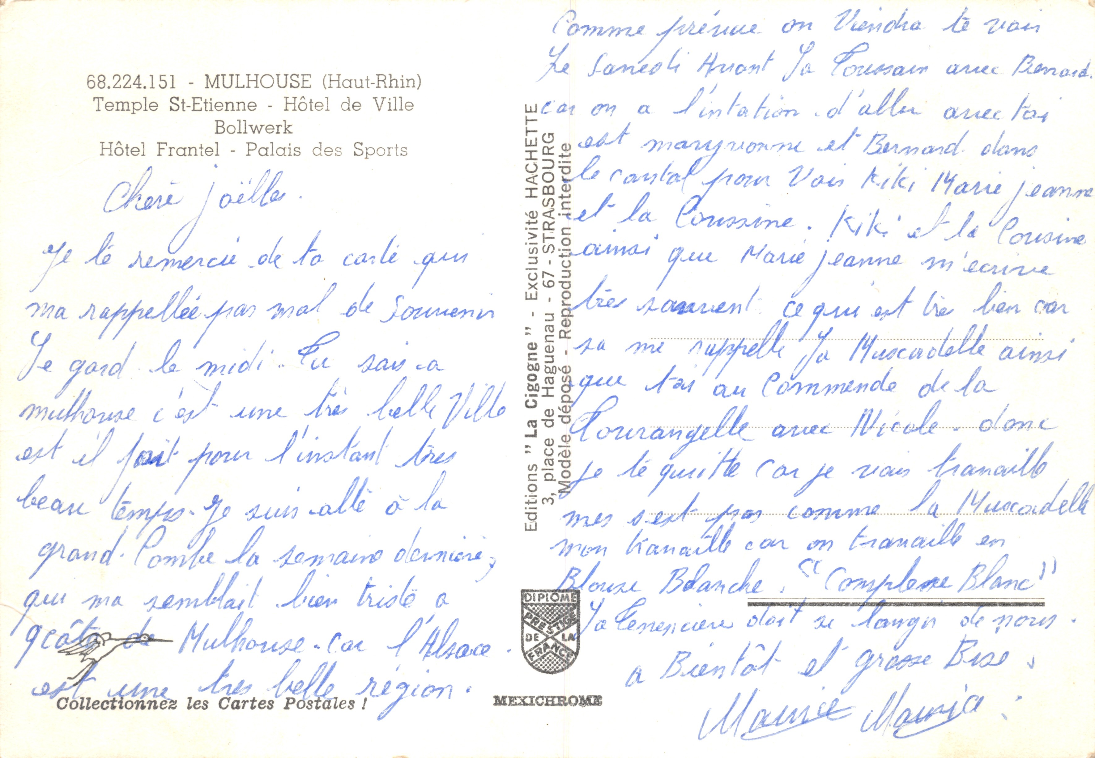 Mulhouse — vue panoramique avec cathédrale, hôtel de ville, tours, hôtel restaurant et palais des sports — Éditions Hachette — Reverso