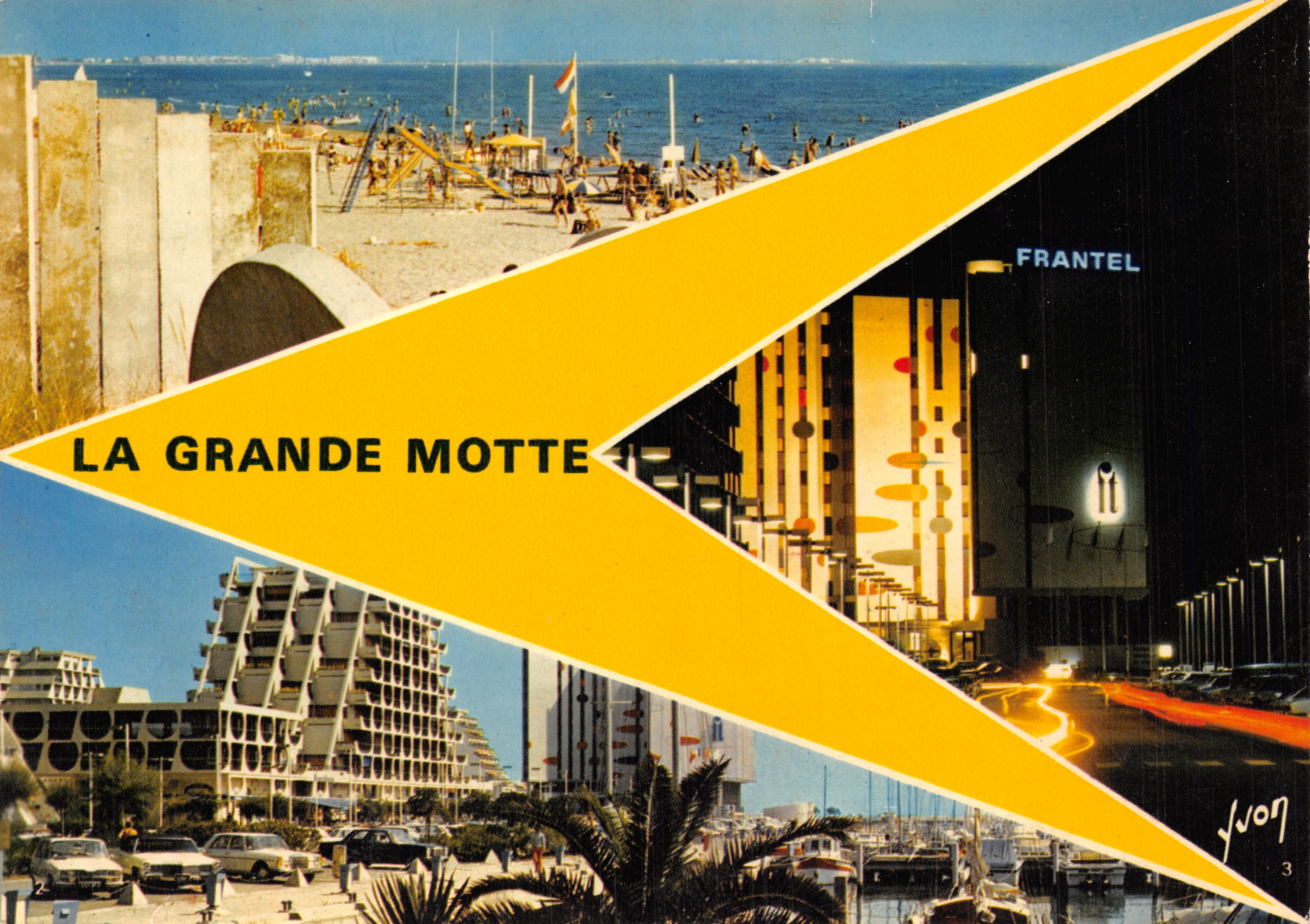 La Grande Motte — playa, puerto y vista nocturna — editor Yvon, n.º 3