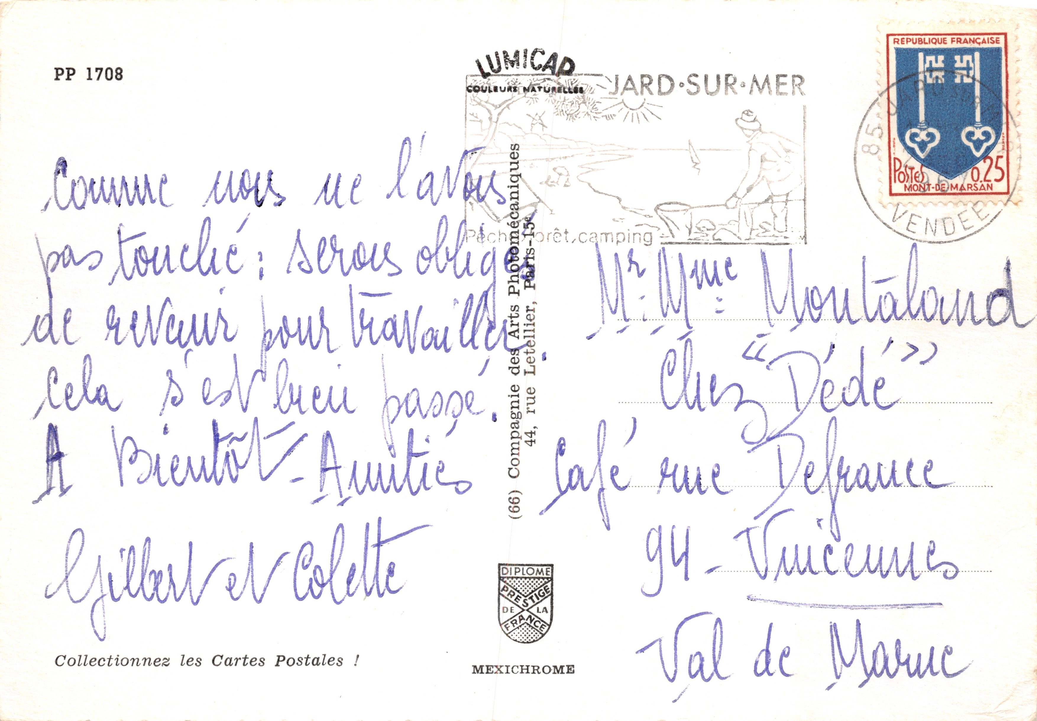 De winnaars van het Tiercé — Uitgever LUMICAD, Jard-sur-Mer, nr. PP 1708 — Achterkant