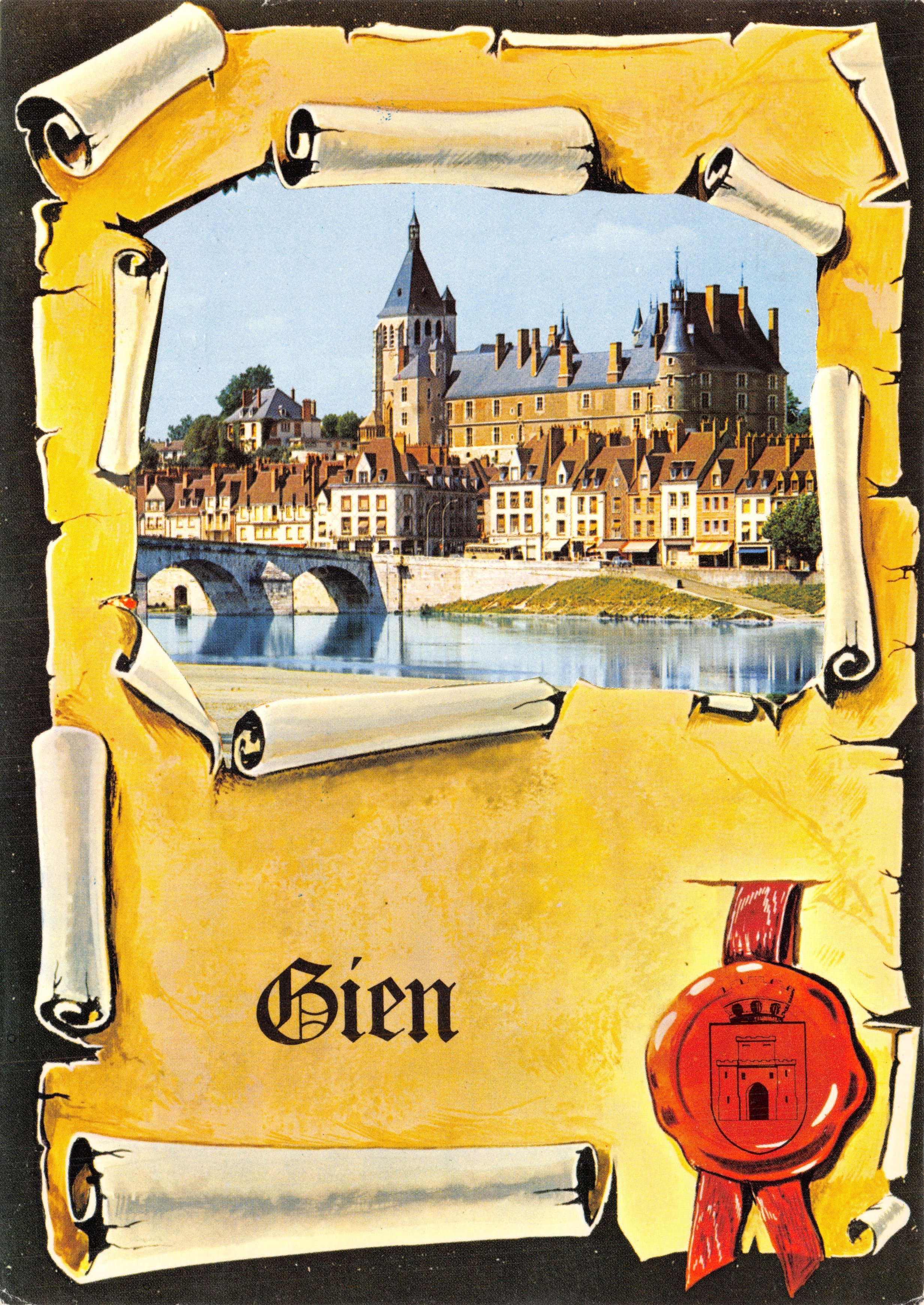 Gien — vue du château et du pont sur la Loire — éditeur Dalberdor Gien