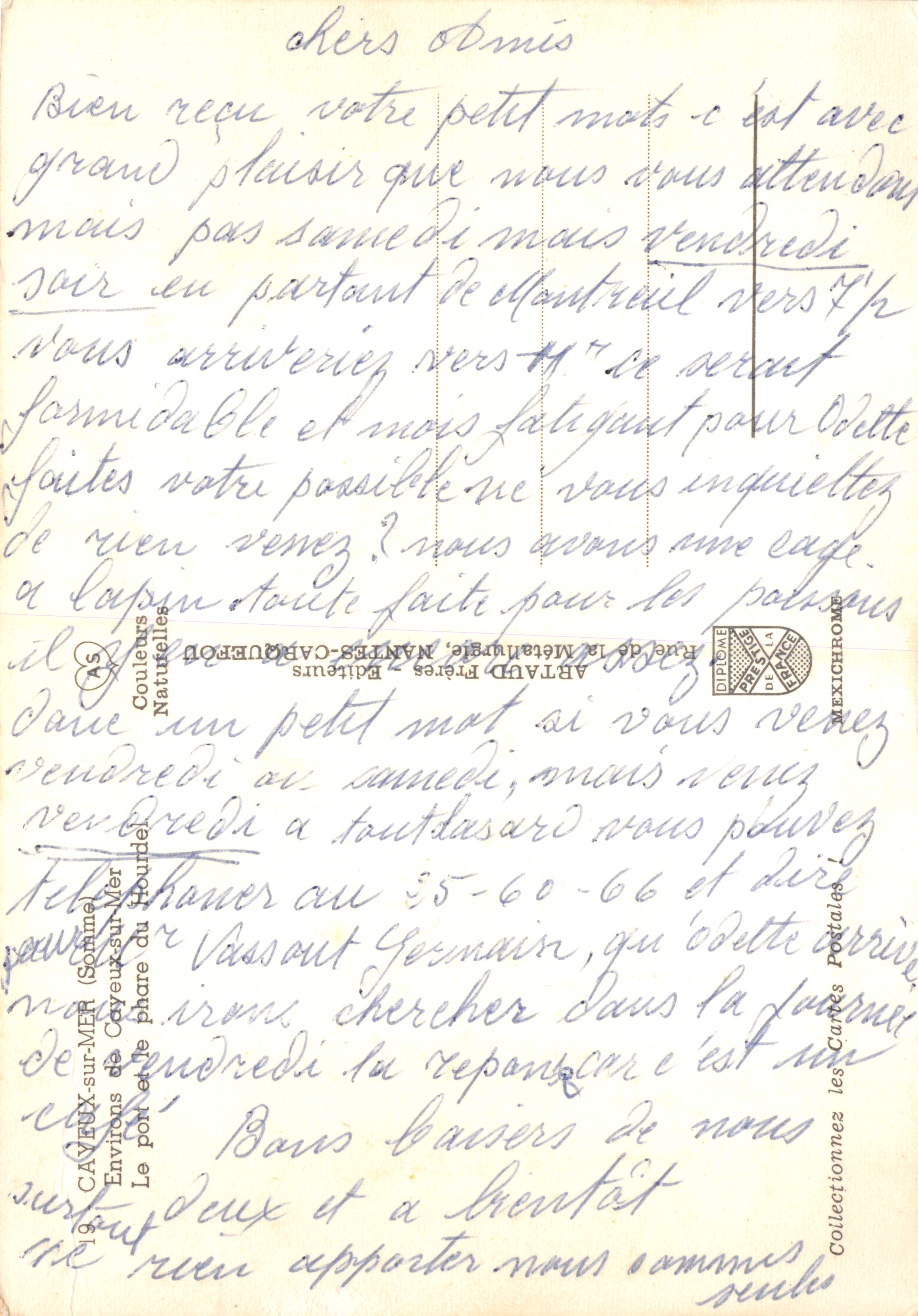 Phare de Cavaillon-sur-Mer — quai de pêche avec bateaux et filets — éditeur ARTAUD Frères, NANTES — Reverso
