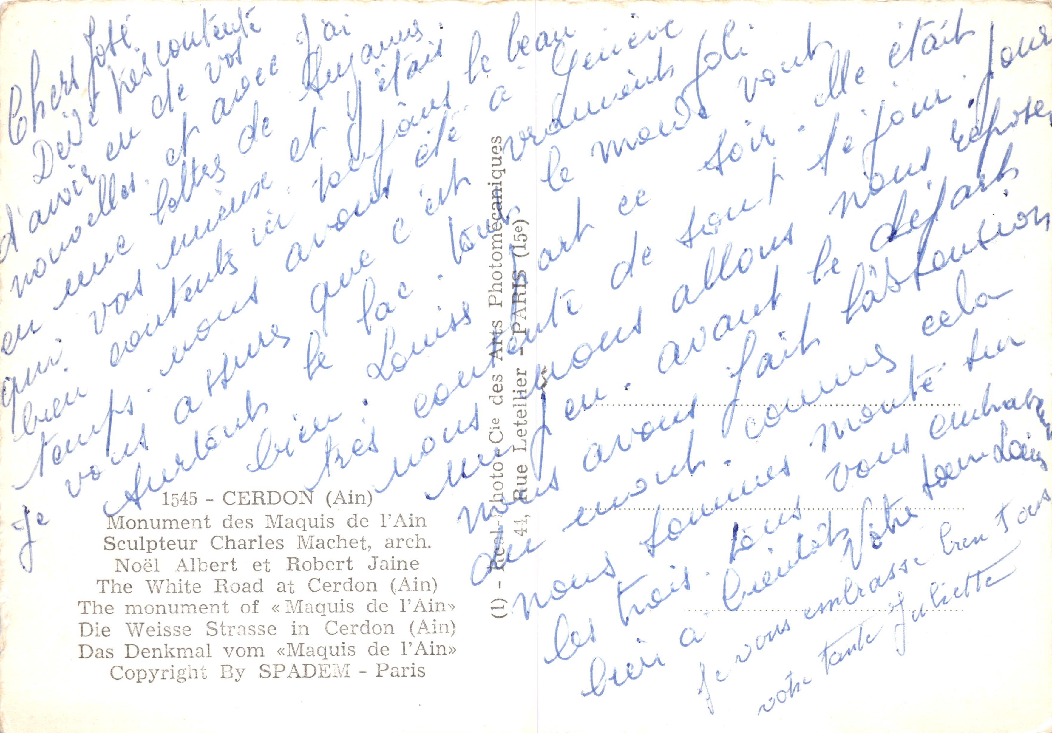 Monument aux Morts d'Aragon — statue féminine avec inscription 'Ou je meurs, la patrie renaît' — éditeur C.A.P. — Achterkant