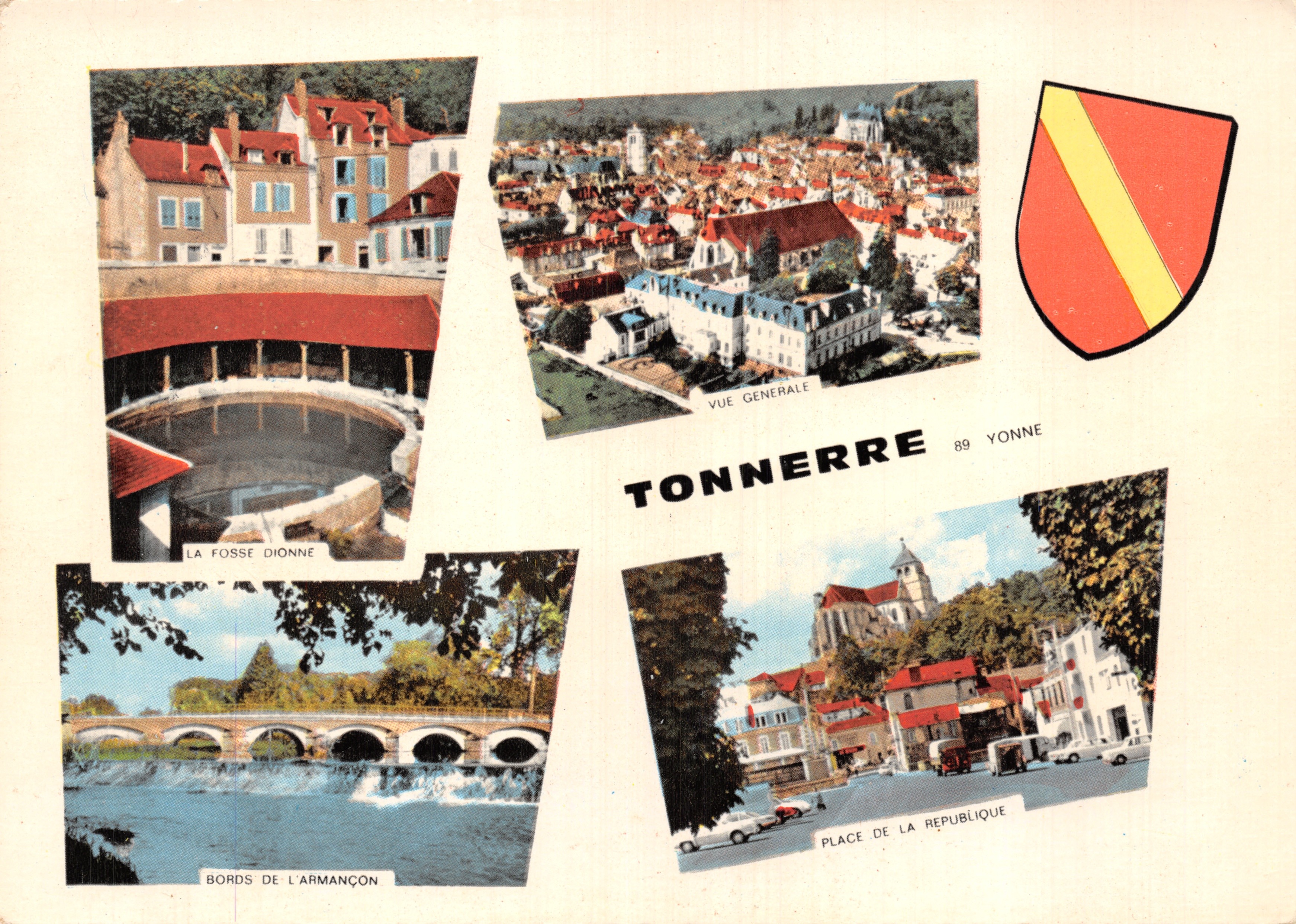 Tonnerre — vue générale, la fosse Dionne, bords de l'Armançon, place de la République — Imprimeur Combier Ancy-le-Franc