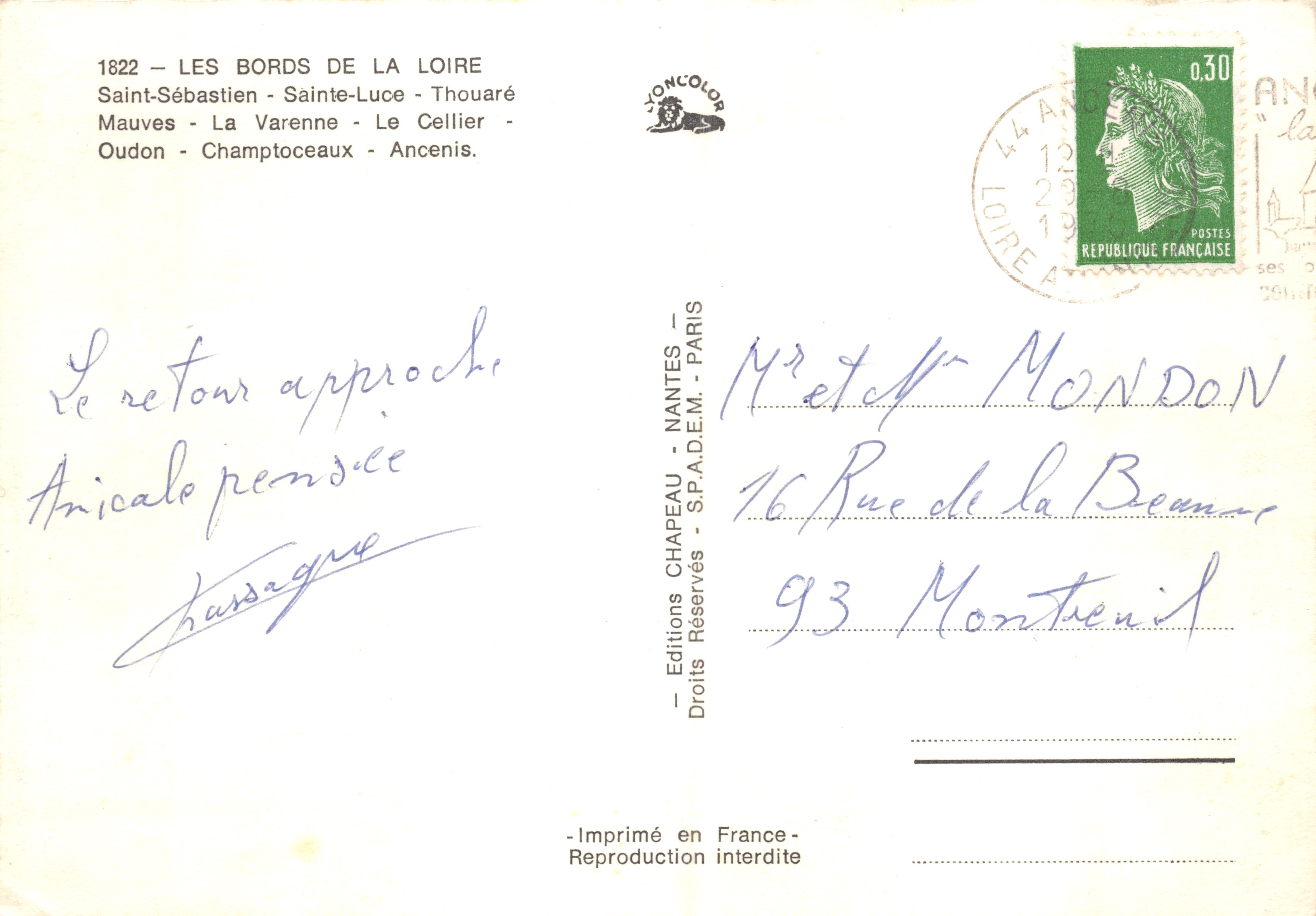 La Loire — vue panoramique avec toboggan, pont et villages — éditeur Rosy — Achterkant