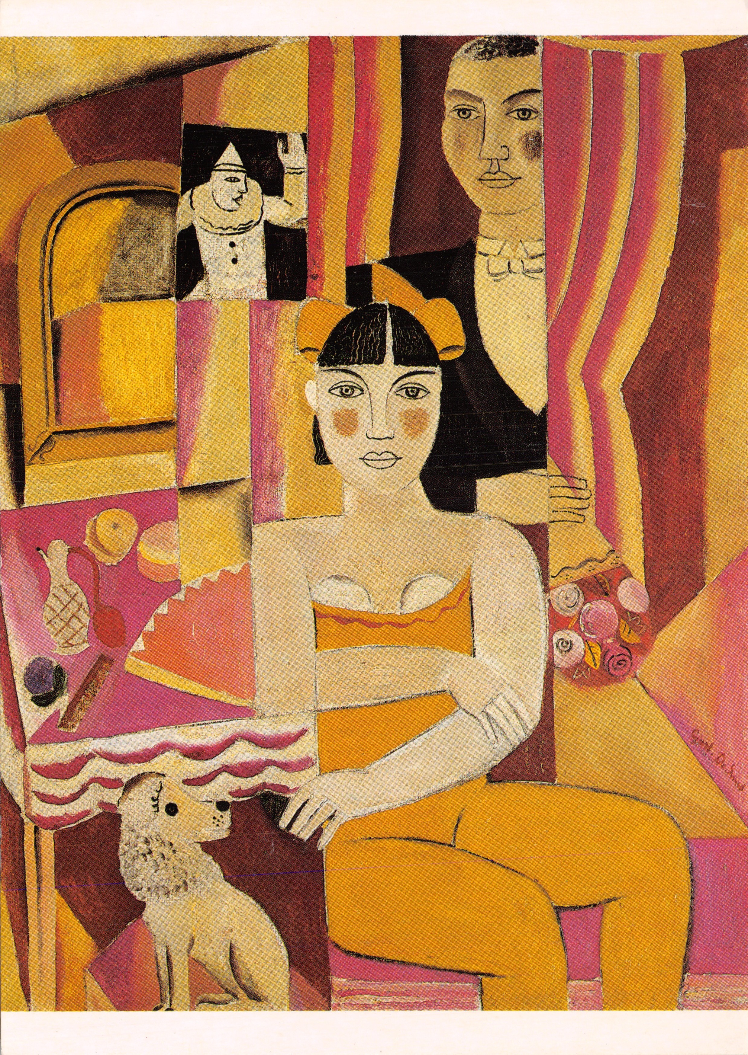 Femme assise avec chien — scène intérieure cubiste — Gustave De Laveleye, éditeur des Musées royaux des Beaux-Arts de Belgique, n° 6721
