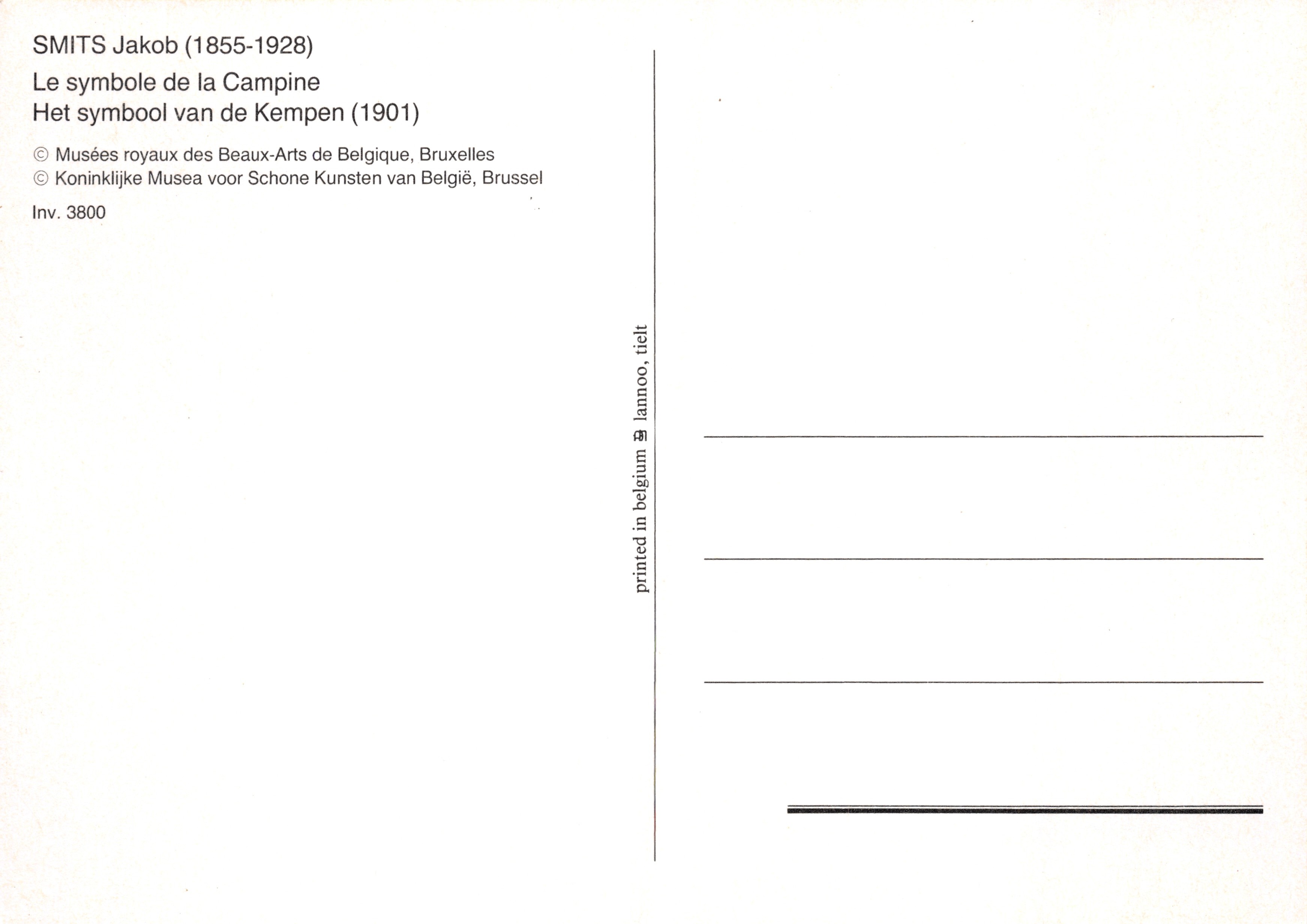 Le symbole de la Campine — scène de la Dernière Cène — SMITS Jakob (1855-1928) n° 3800 — Achterkant