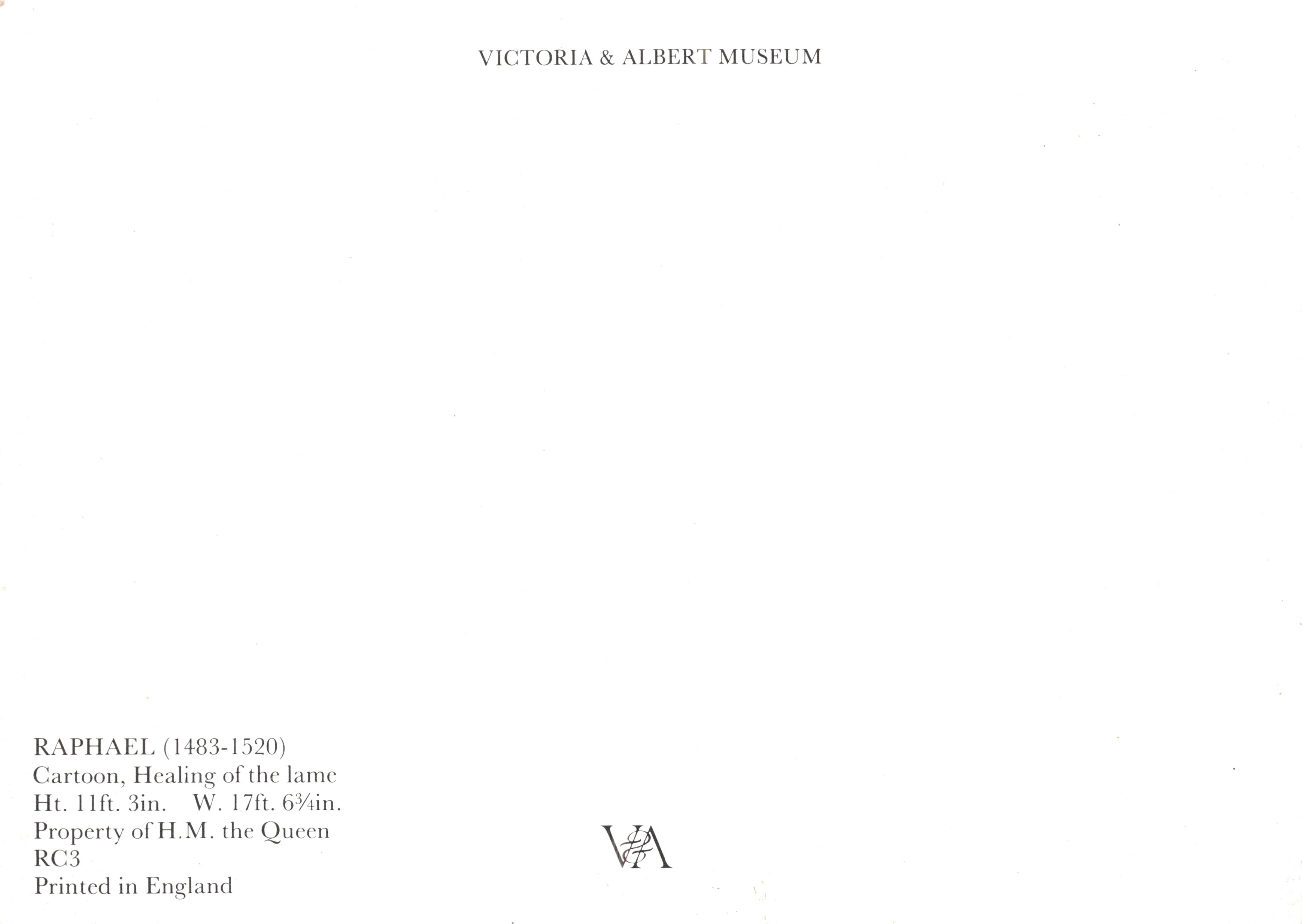 Healing of the Lame — Carton du musée Victoria & Albert — éditeur VICTORIA & ALBERT MUSEUM — Verso
