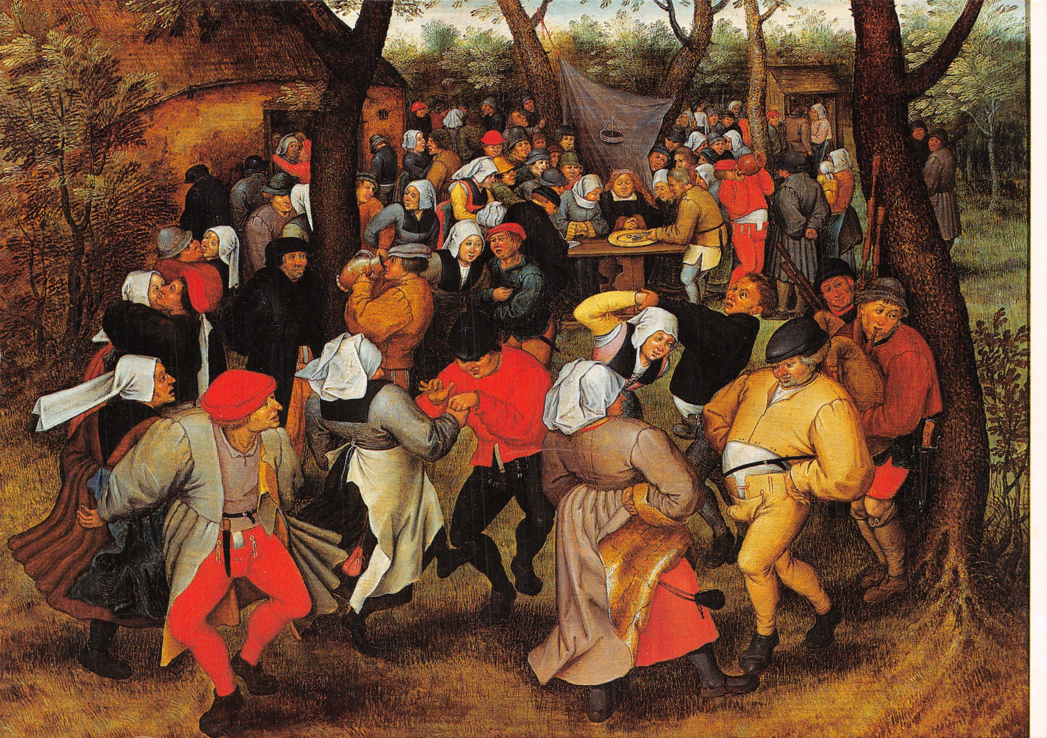 Danse de noce en plein air — tableau de Pieter Brueghel II (1564-1638) — éditeur : printed in Belgium, tielt