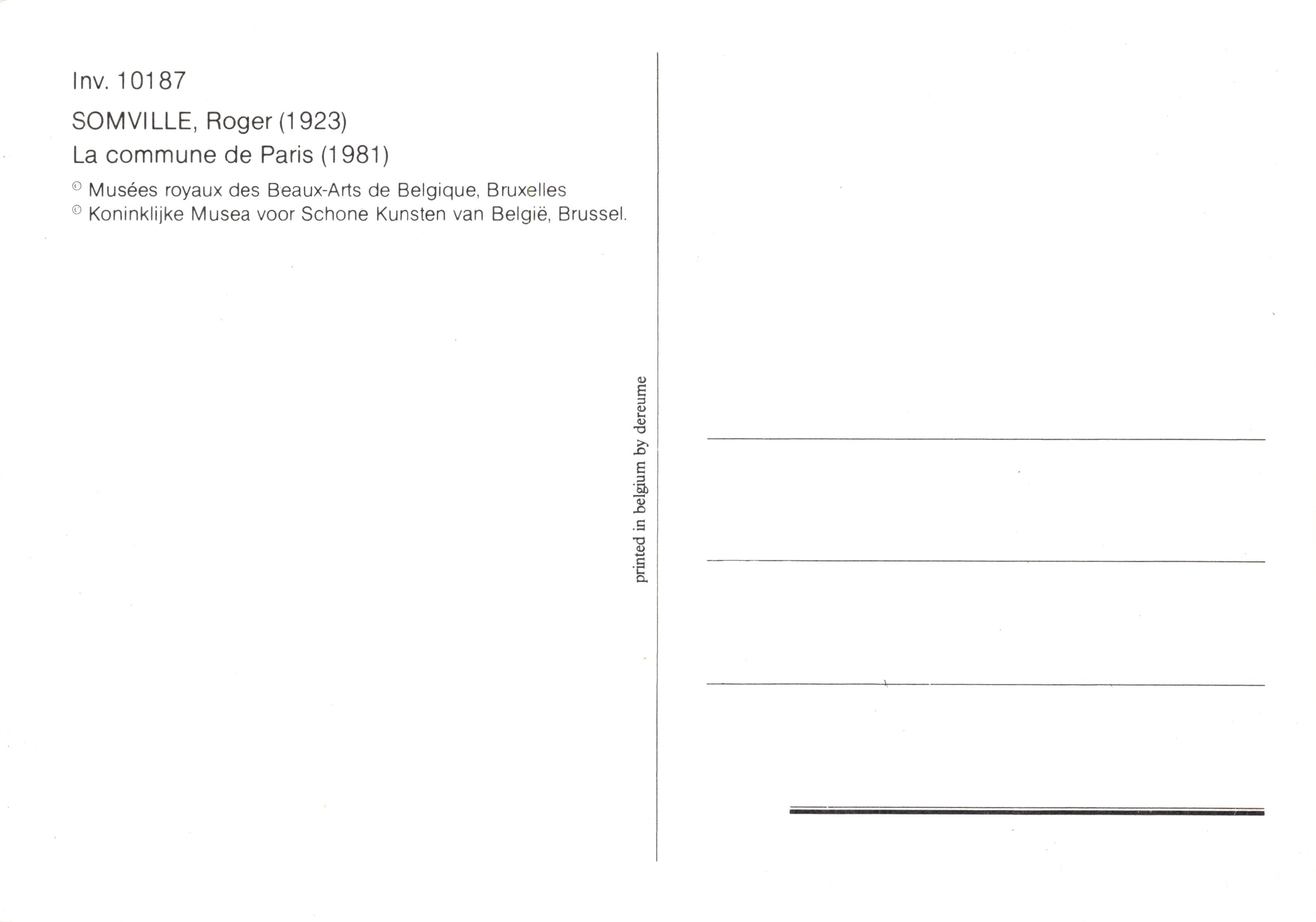 SOMVILLE, Roger — La commune de Paris — imprimée en Belgique — Verso