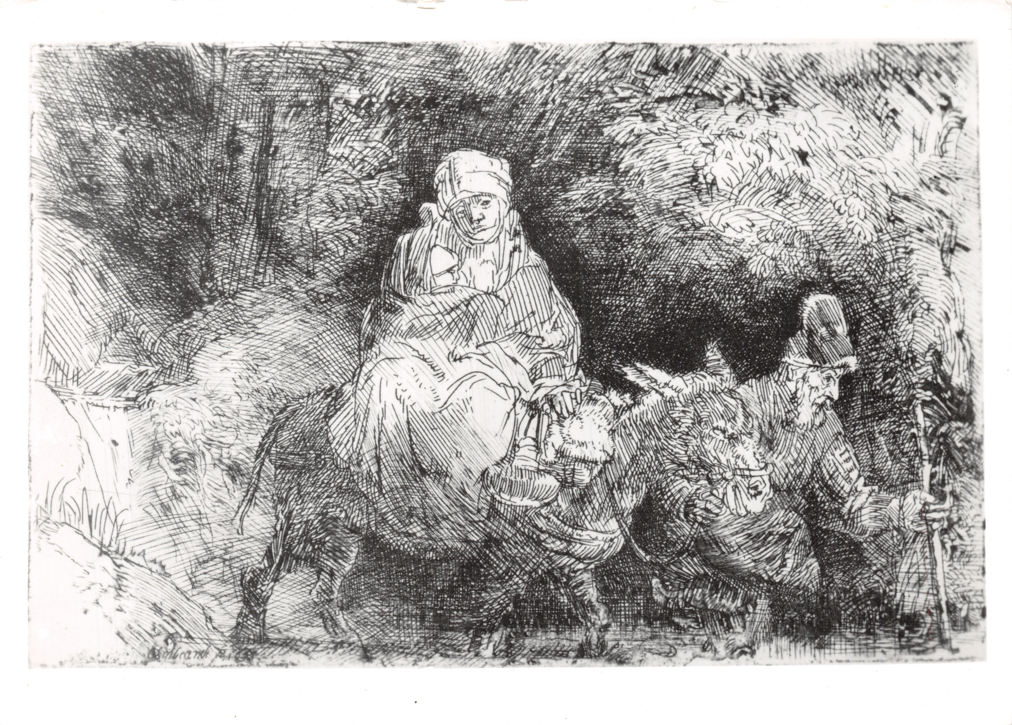 La fuite en Égypte — gravure d'après Rembrandt — Rijksmuseum Amsterdam