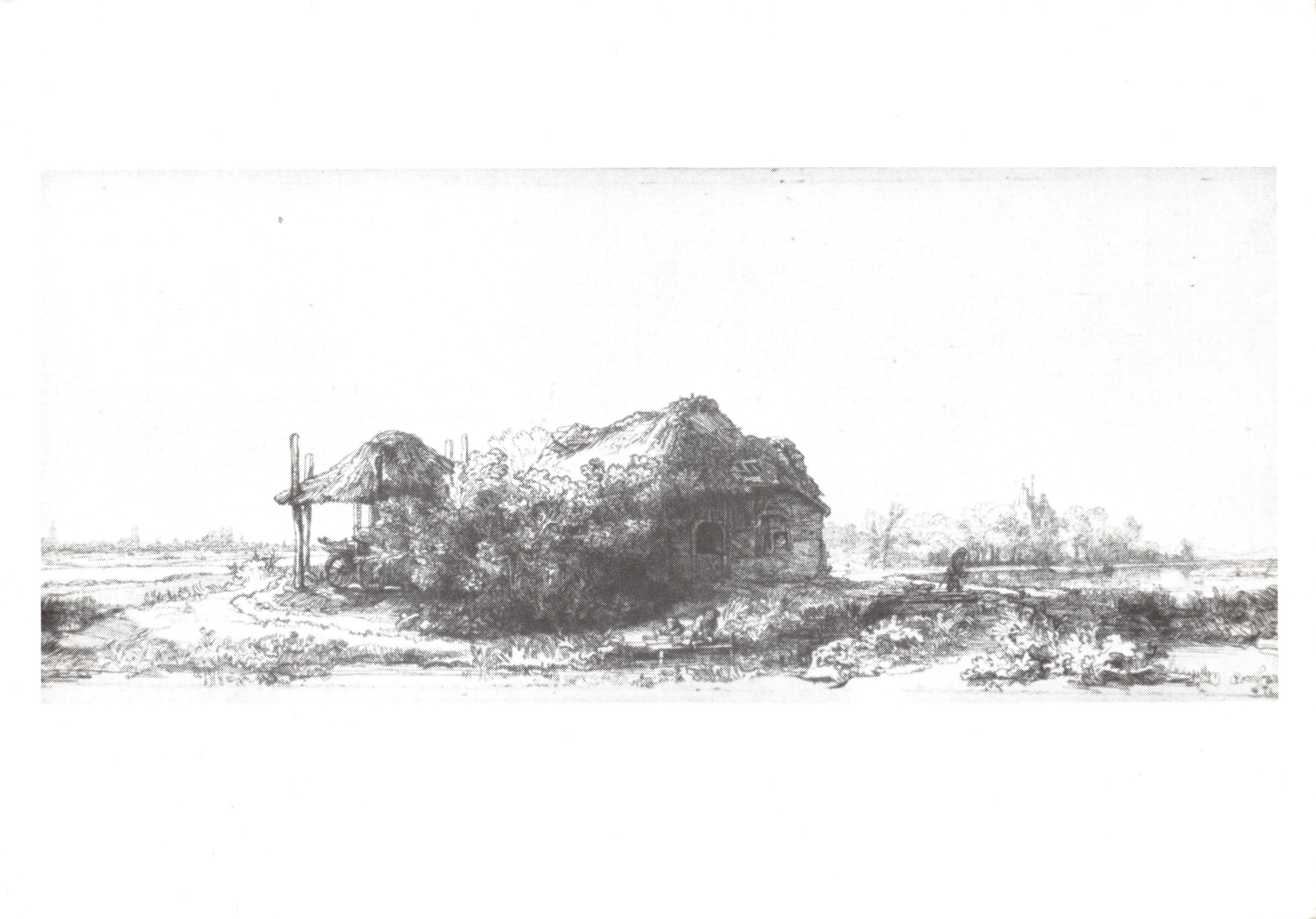 Paisaje con cabaña y granero — reproducción de una grabación de Rembrandt 1641 — editor Museo «Het Rembrandthuis» Amsterdam