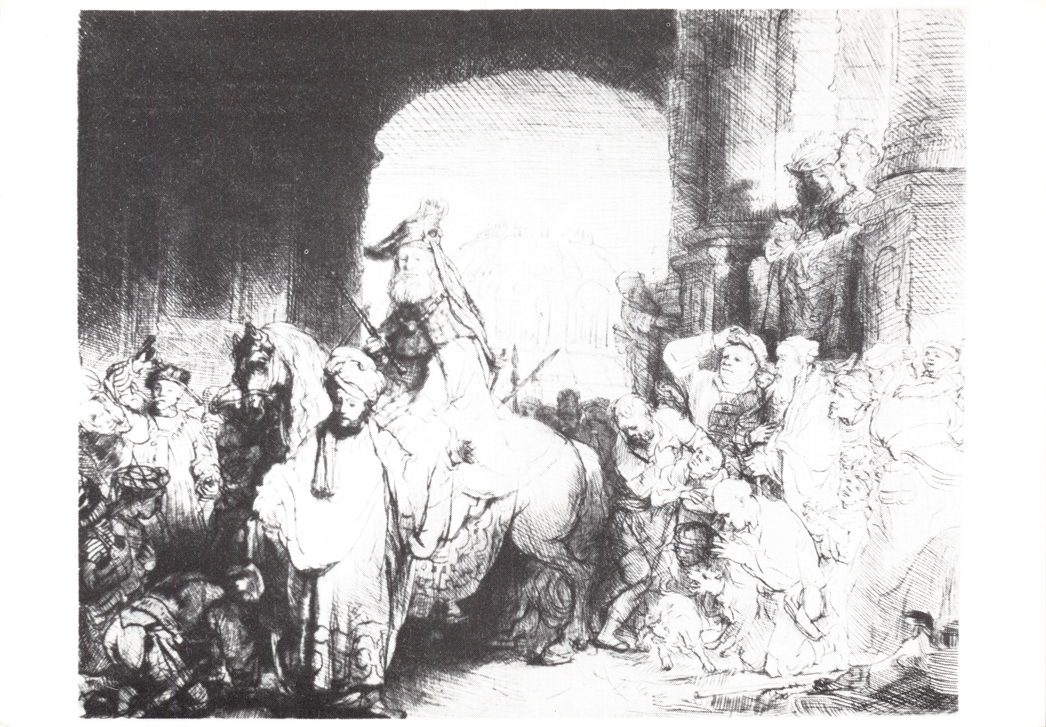 Le triomphe de Mordechai — gravure d'après Rembrandt — édition du Musée Rembrandthuis, Amsterdam