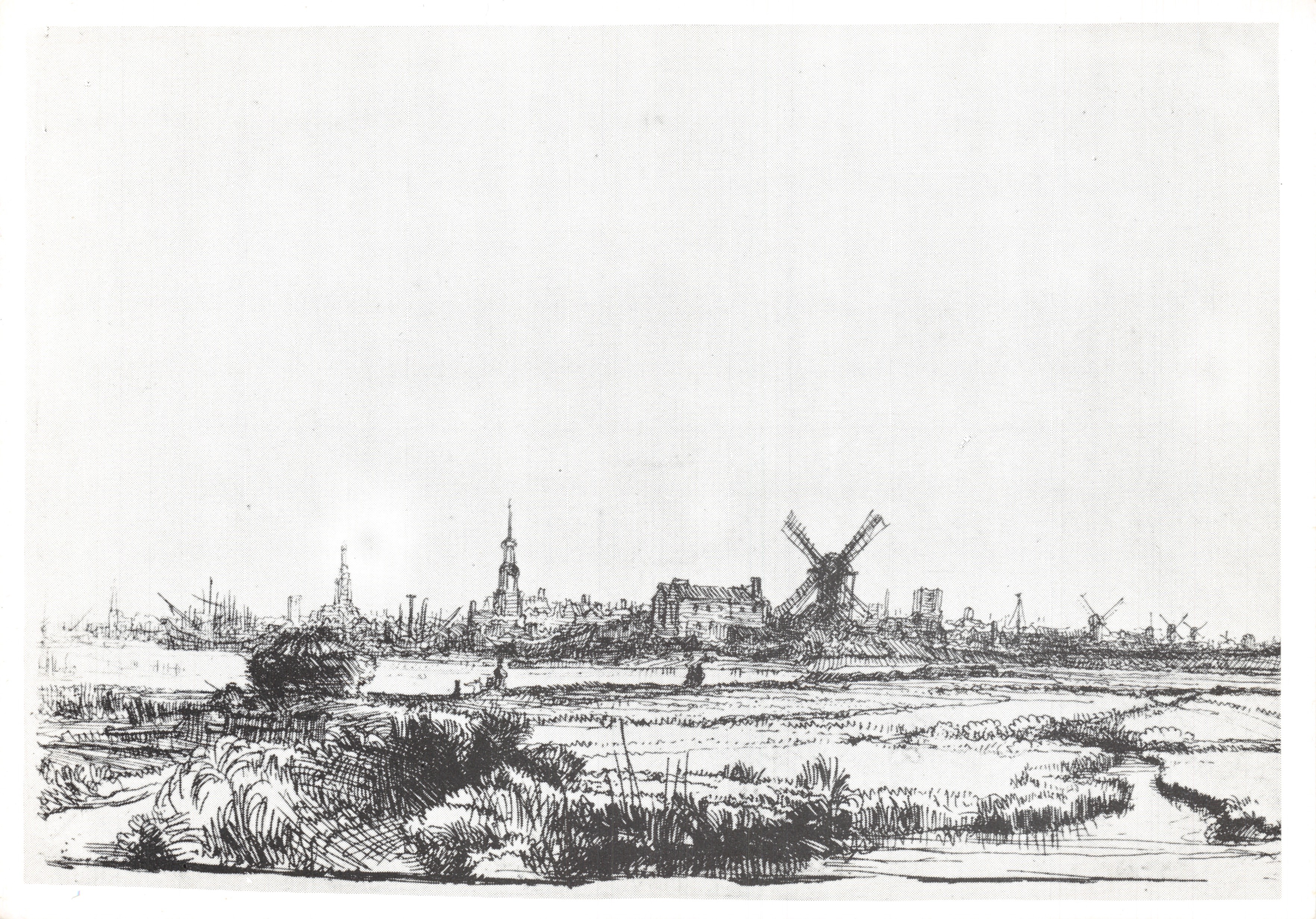 Vista de Amsterdam — grabado basado en Rembrandt — edición del Museo Rembrandthuis