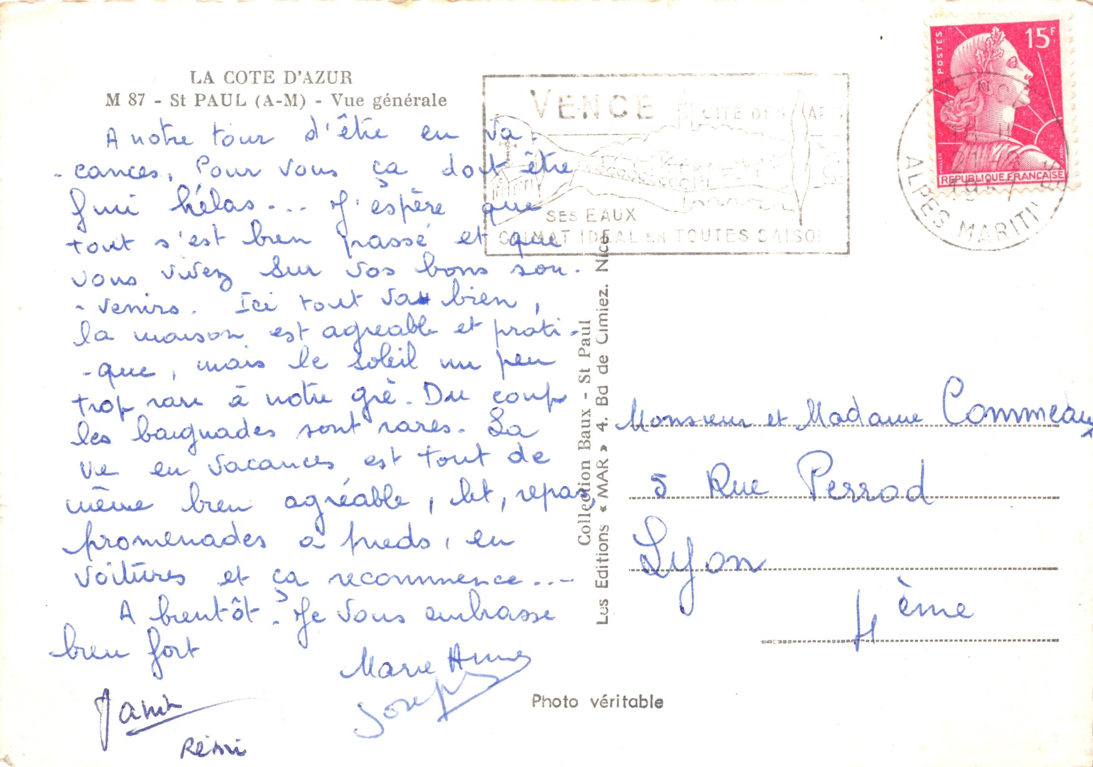 Saint-Paul-de-Vence — vue générale avec édifice religieux et vue sur la mer — Les Editions Baux, n° 87 — Achterkant