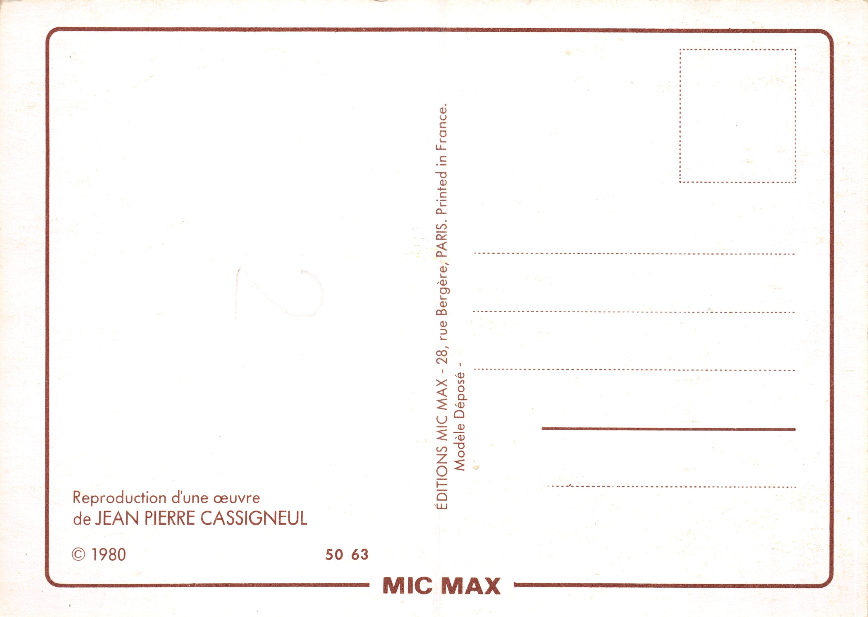 Jardin coloré — reproduction d'une œuvre de Jean Pierre Cassigneul — Éditions MIC MAX — Verso