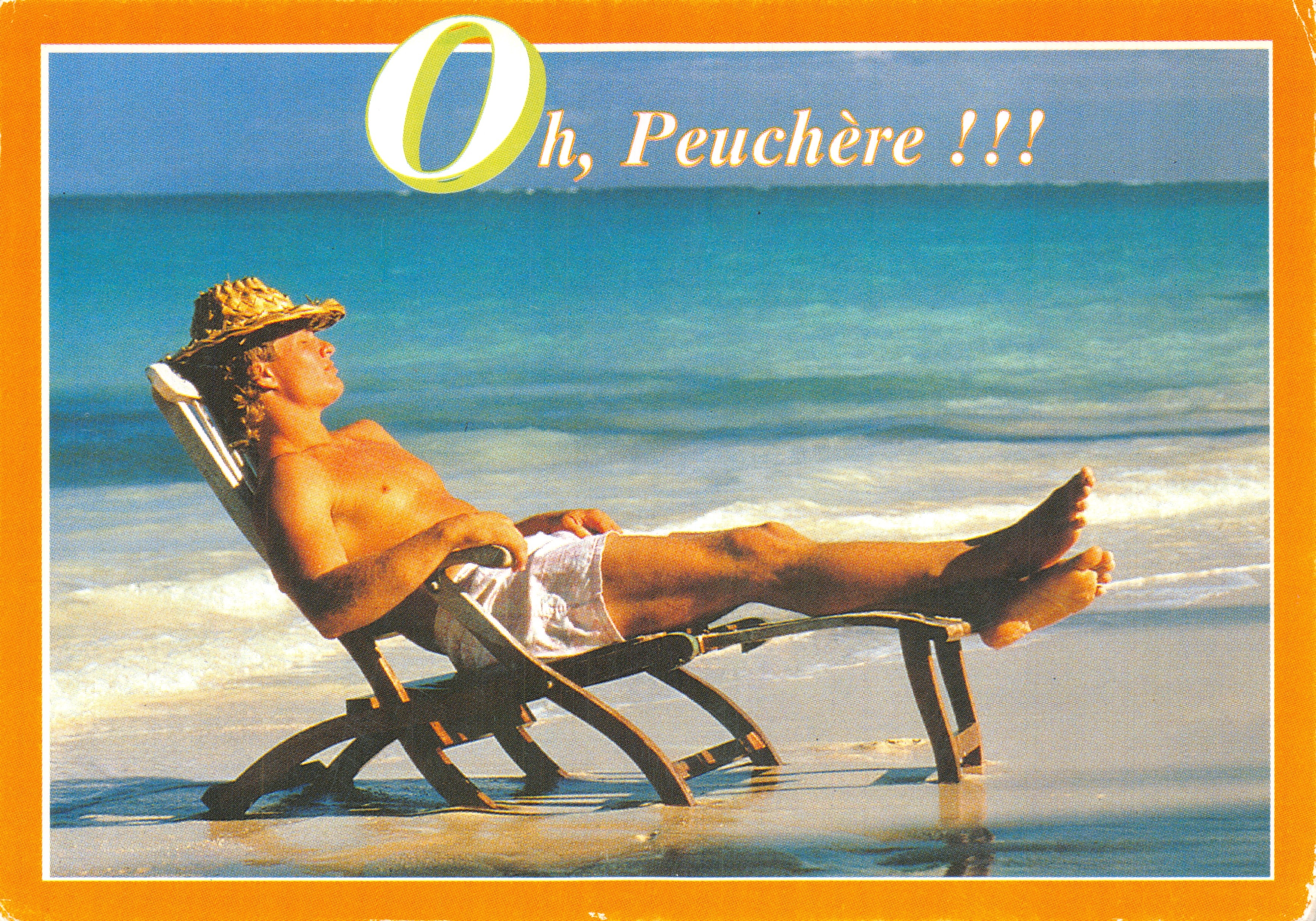 Hombre con sombrero de paja — en una tumbona junto al mar — editor Seppim edición, n.º ME 19