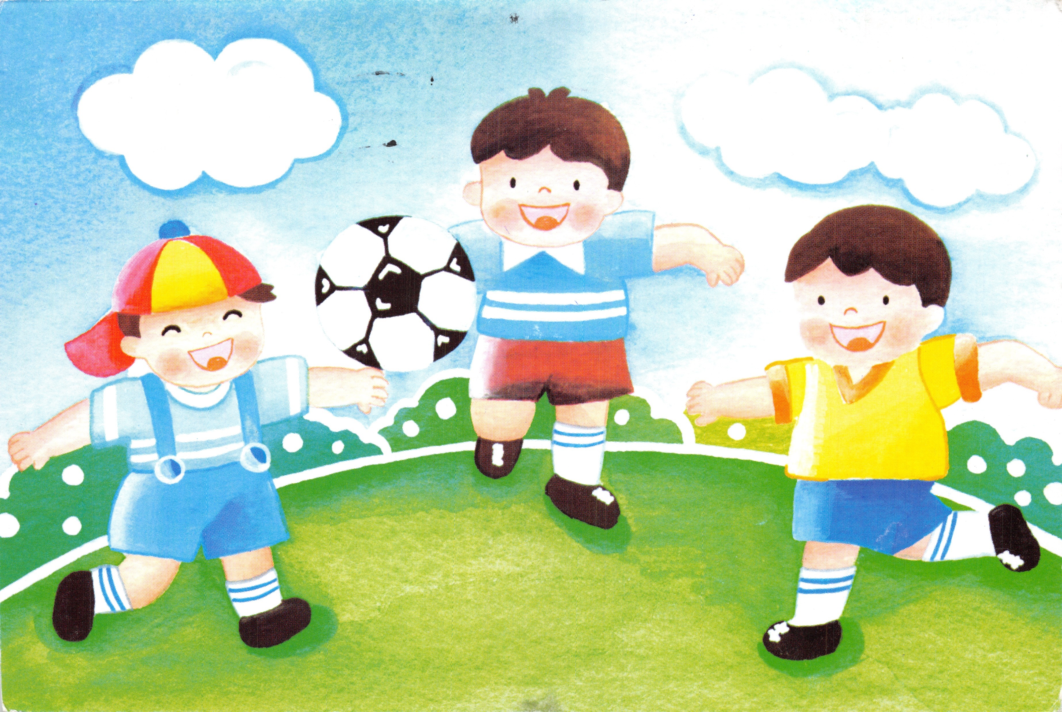 Kinderen die voetballen — kleurige illustratie — uitgever L'Est Républicain, serie-nummer 25014