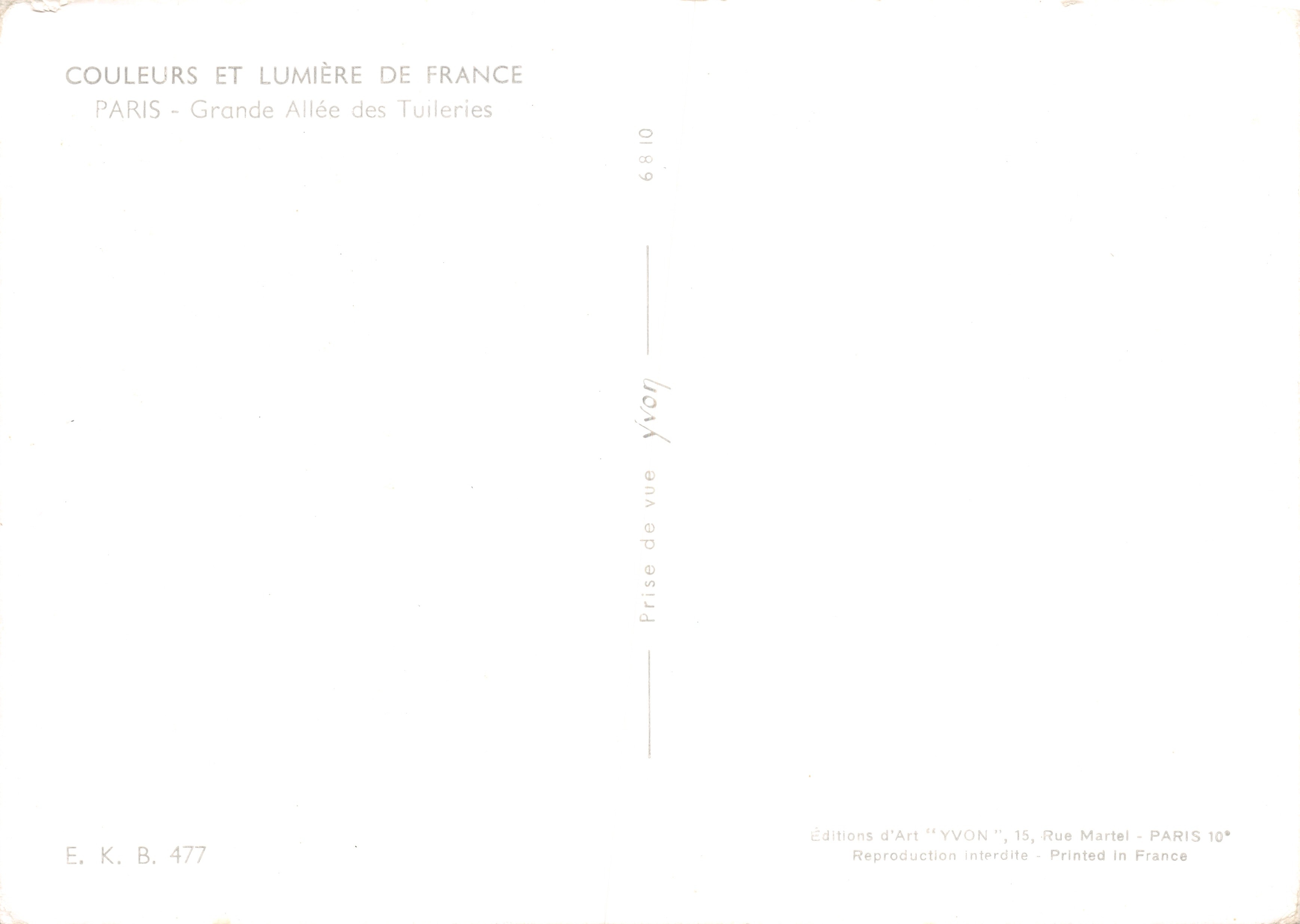Große Allee der Tuileries — Panoramablick mit Brunnen und Statuen — Éditions d'Art YVON — Rückseite