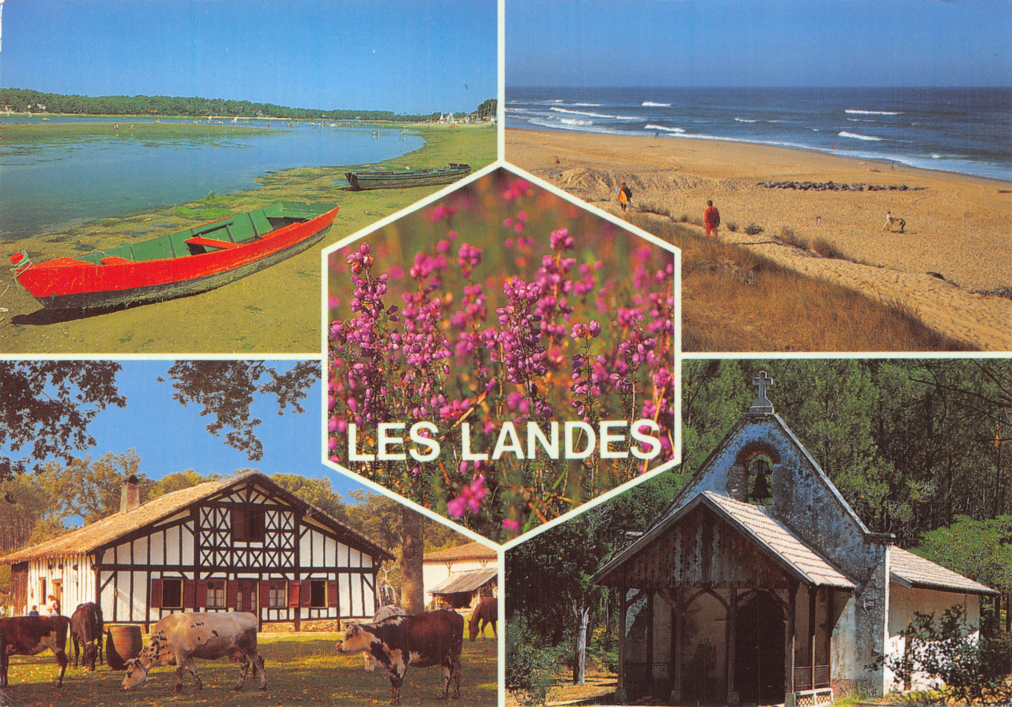 Les Landes — Panoramablick mit Boot, Strand, Blumen, Bauernhof und Kapelle — Éditions Chikitoys