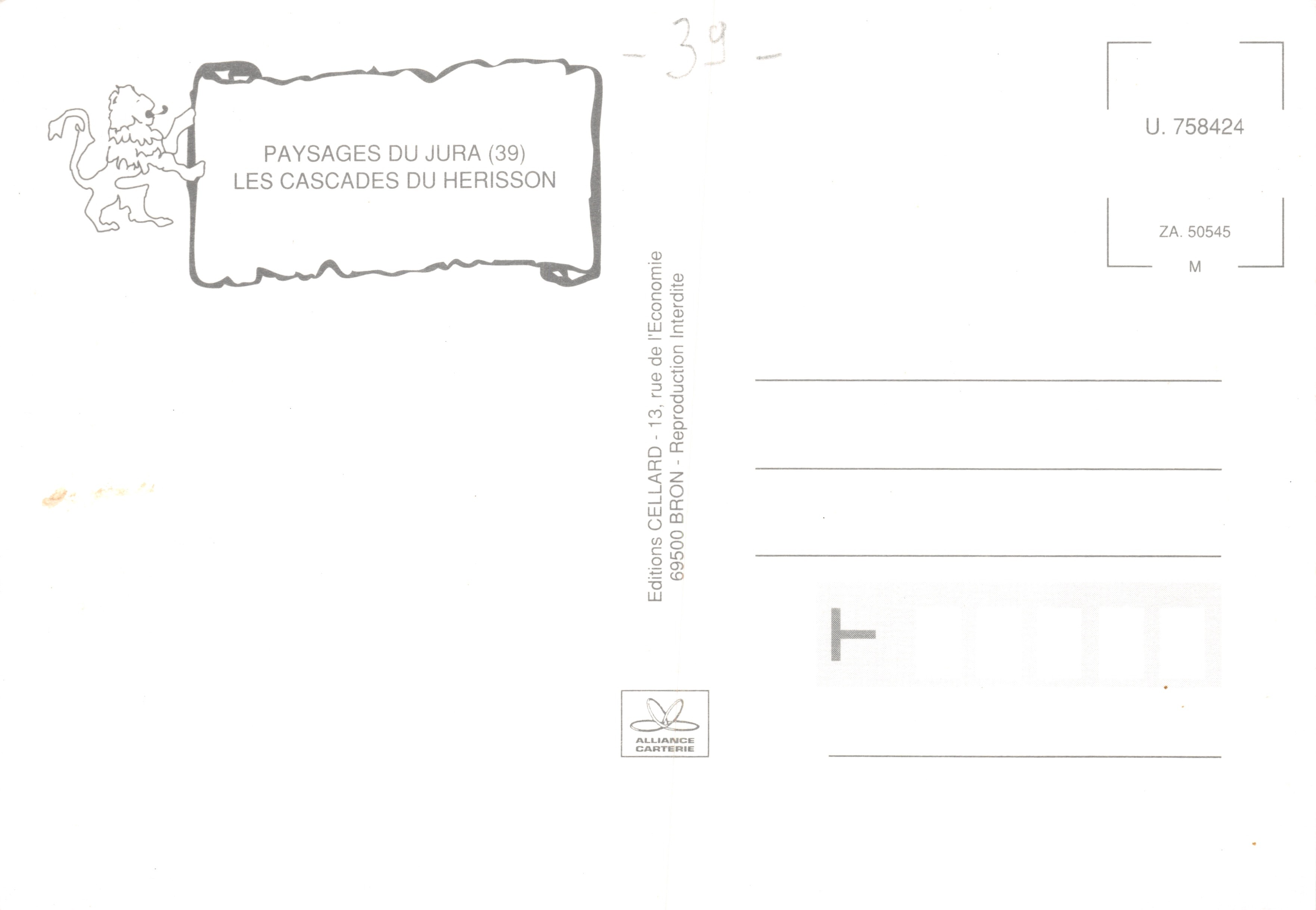 Cascades du Herisson — carte touristique illustrée avec itinéraire et photos de chutes d'eau — Éditions CELLARD — Achterkant