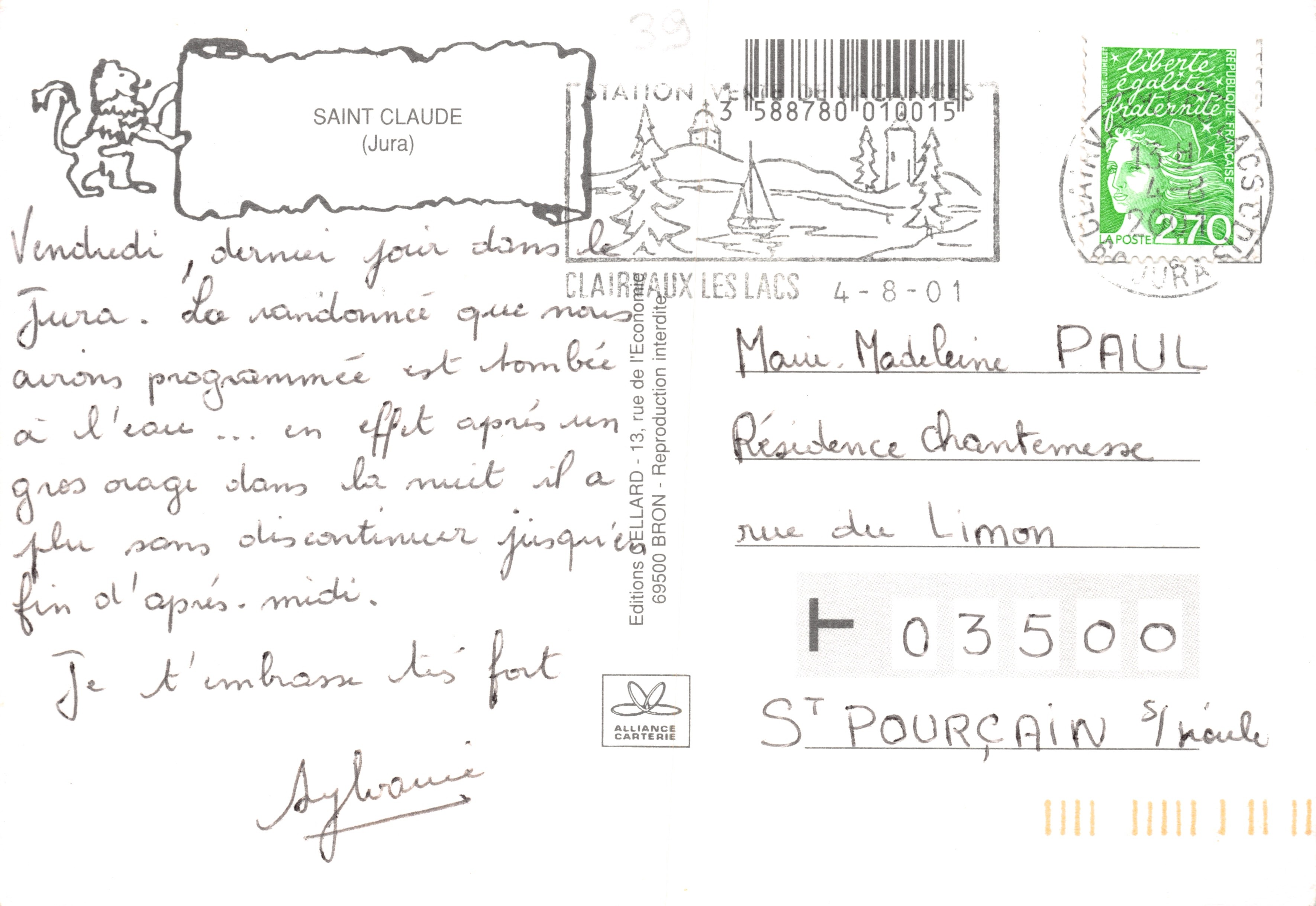 Saint Claude — Recuerdos de Saint Claude... Capital del Cigarro y del Diamante — Ediciones Bellard — Reverso
