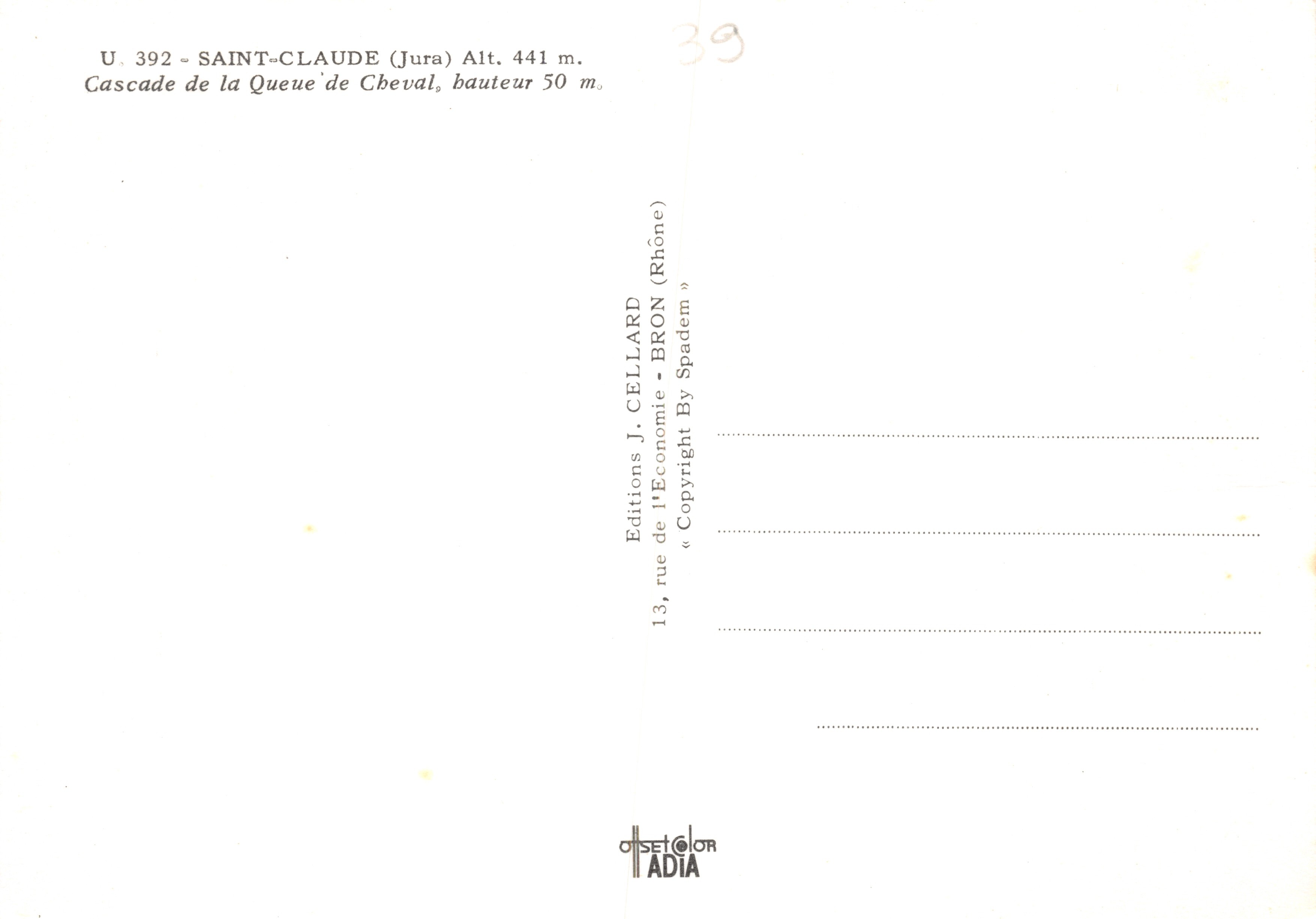 Waterfall van de Paardenstaart — Saint-Claude (Jura) — Editions J. Cellard — Achterkant